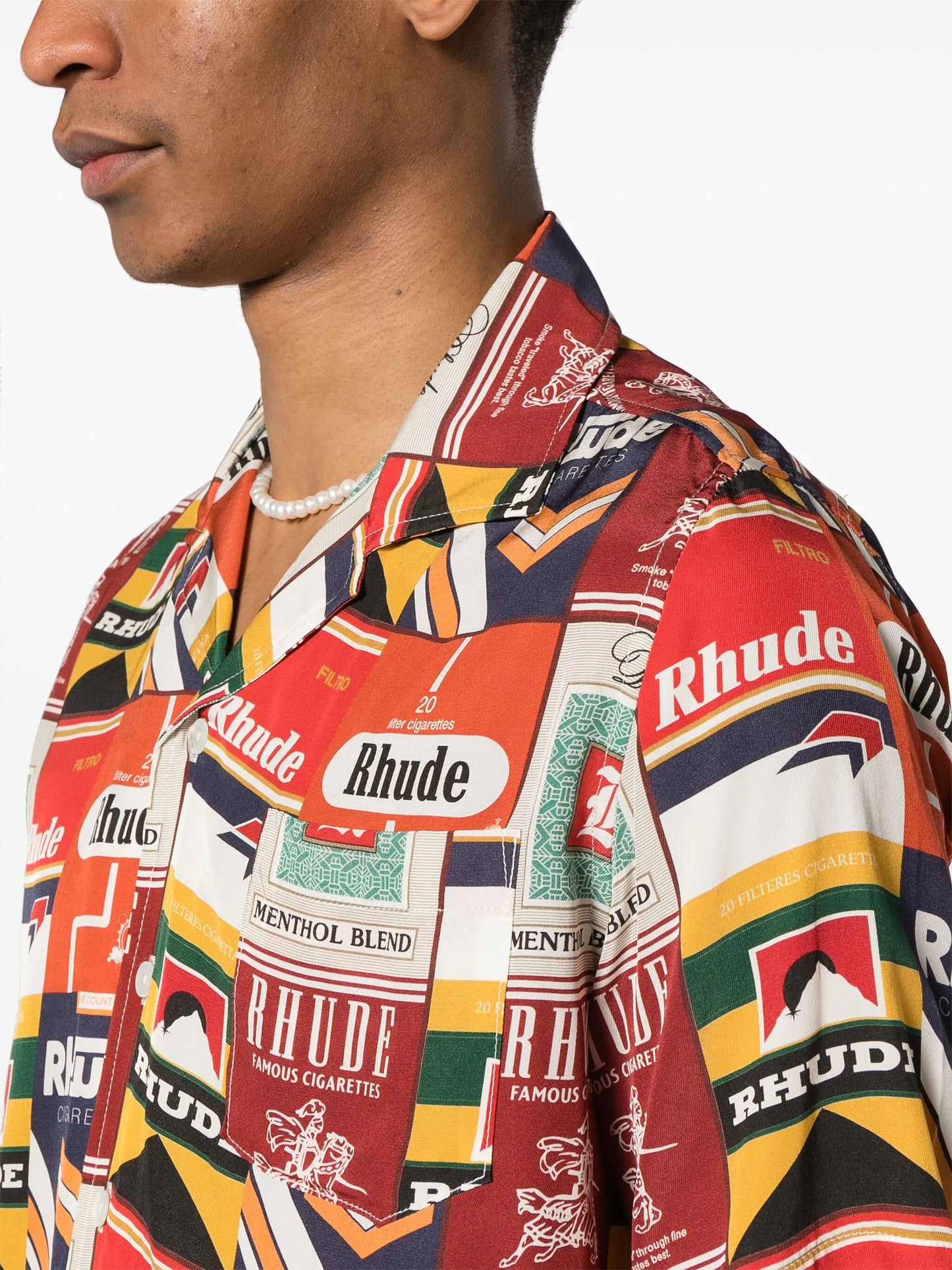 Cigarette-print silk shirt