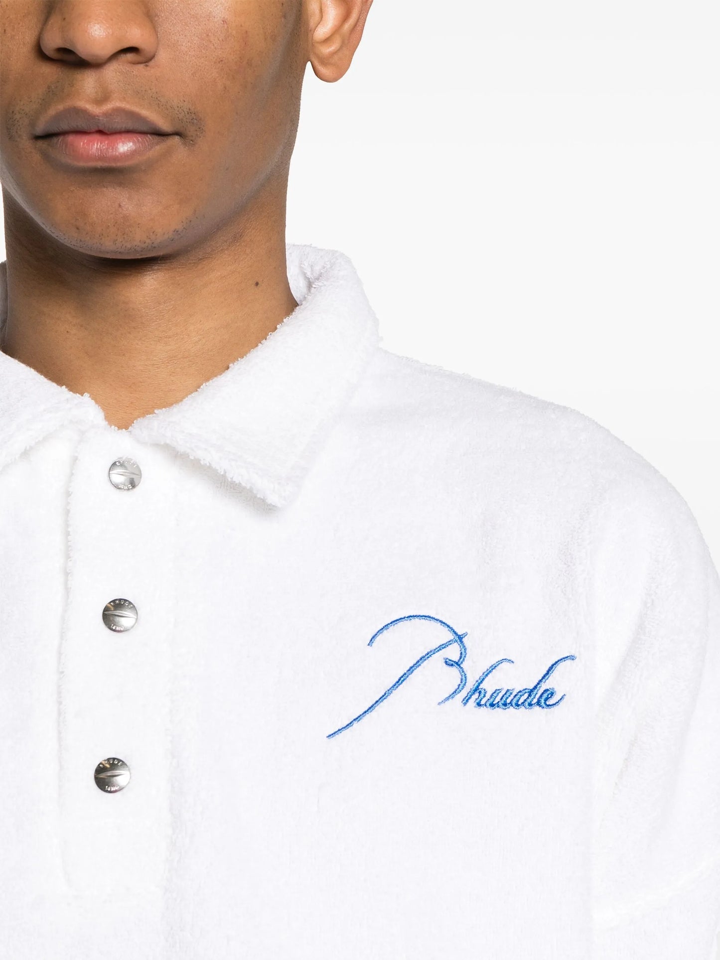 logo-embroidered towelling-finish polo shirt
