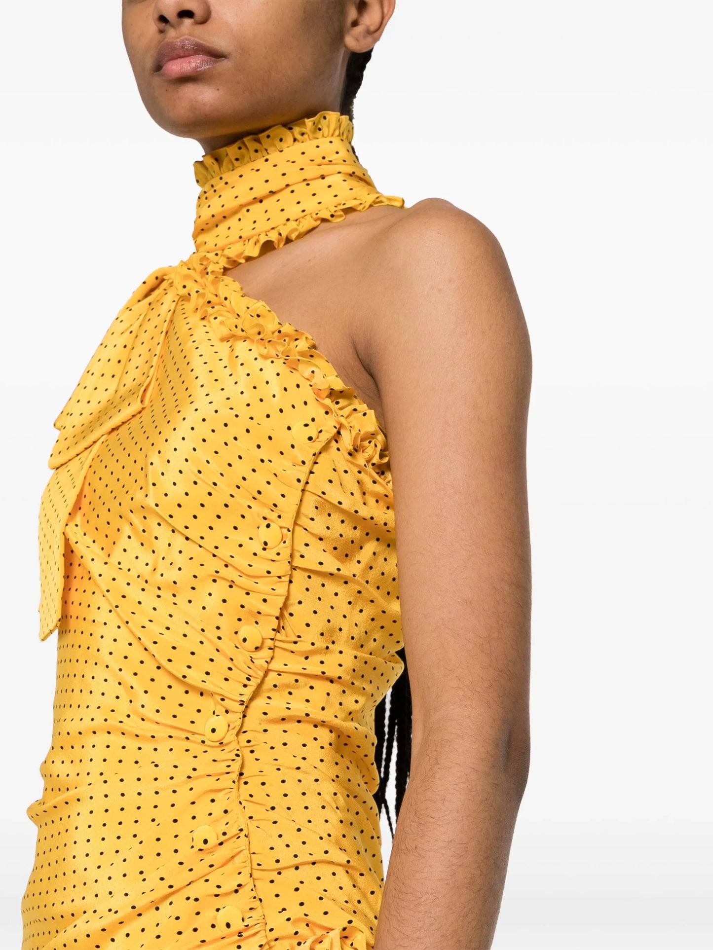 polka-dot frilled maxi dress