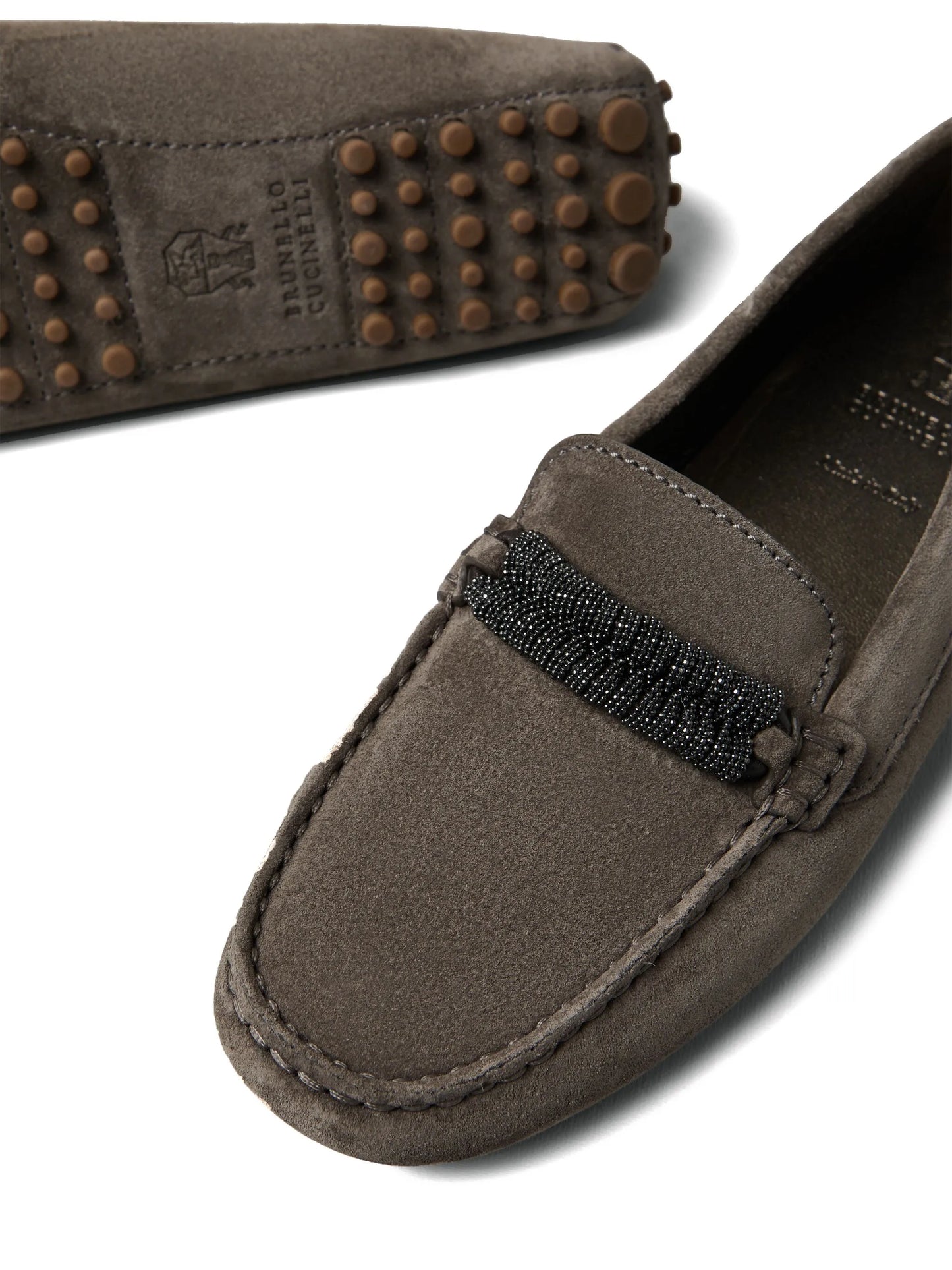 Monili-trim leather loafers