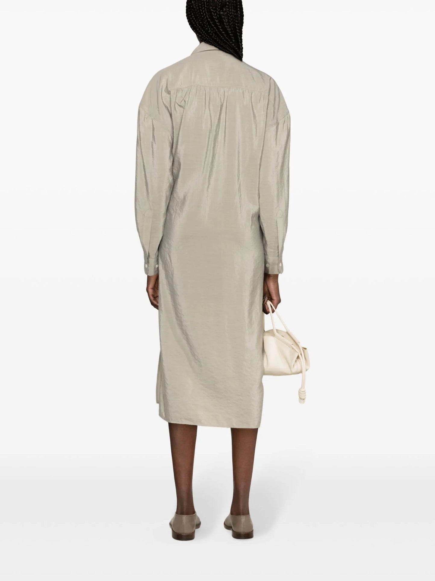 crinkled wrap midi dress