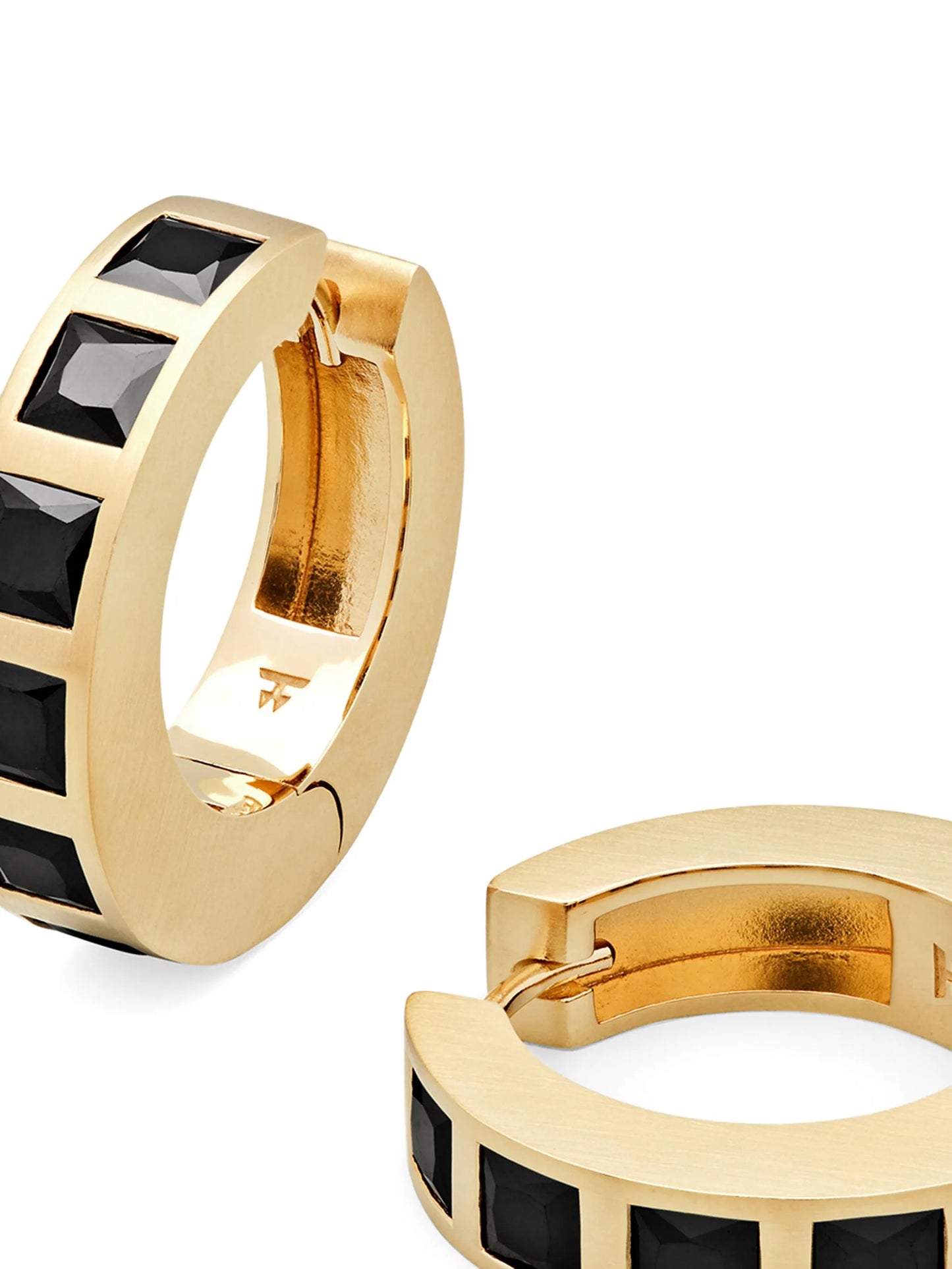 9kt yellow gold Arch Square onyx hoop earrings