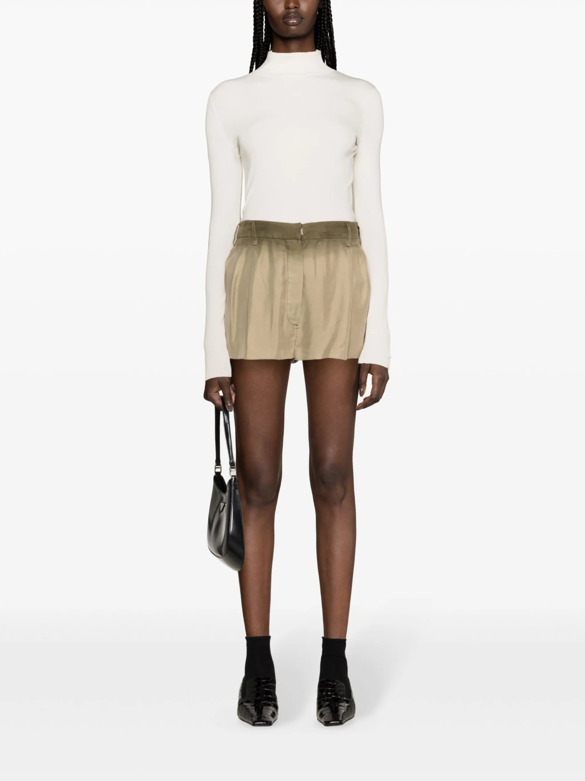 pleated silk shorts