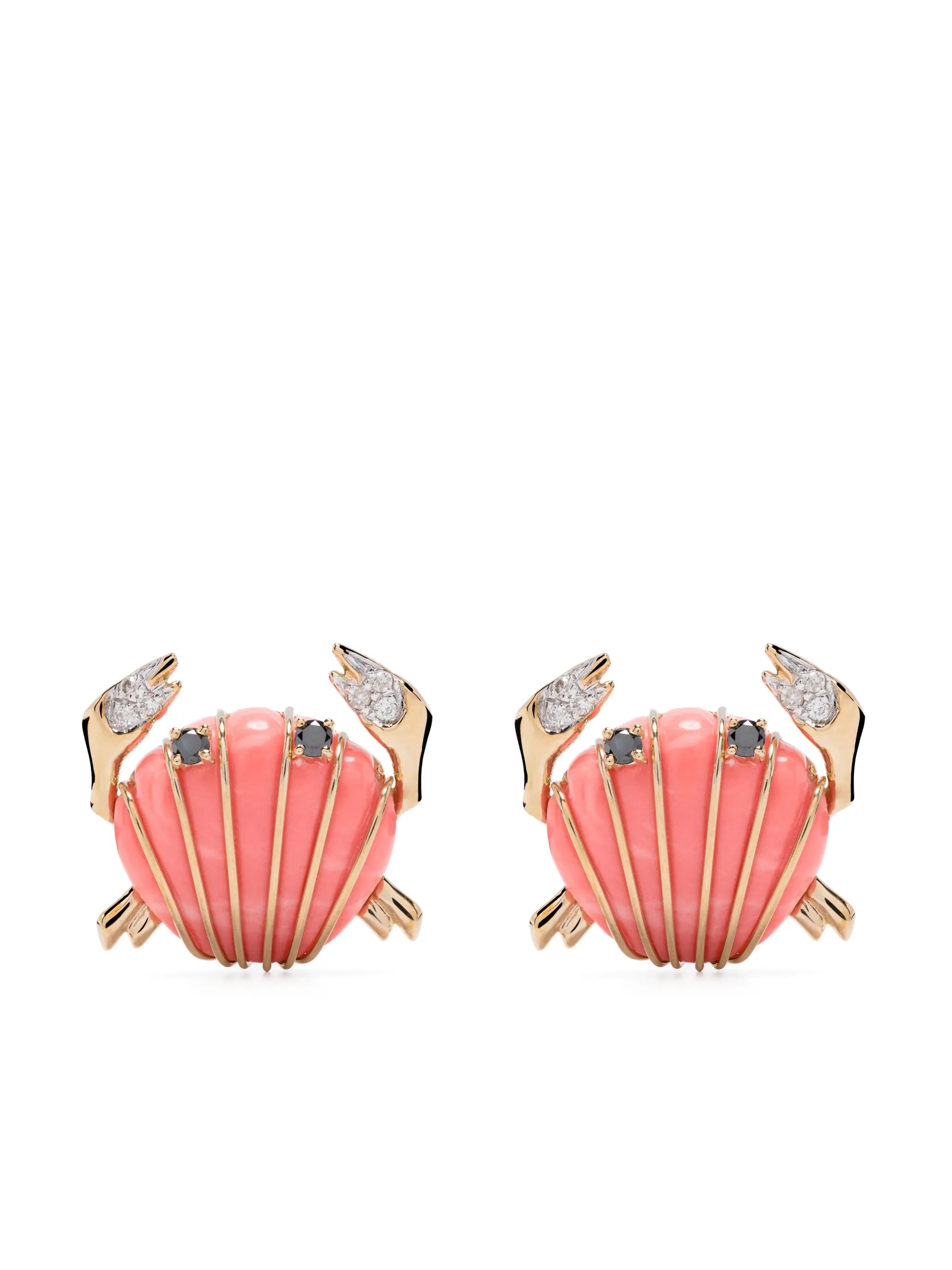 9kt gold Crab multi-stone earrings