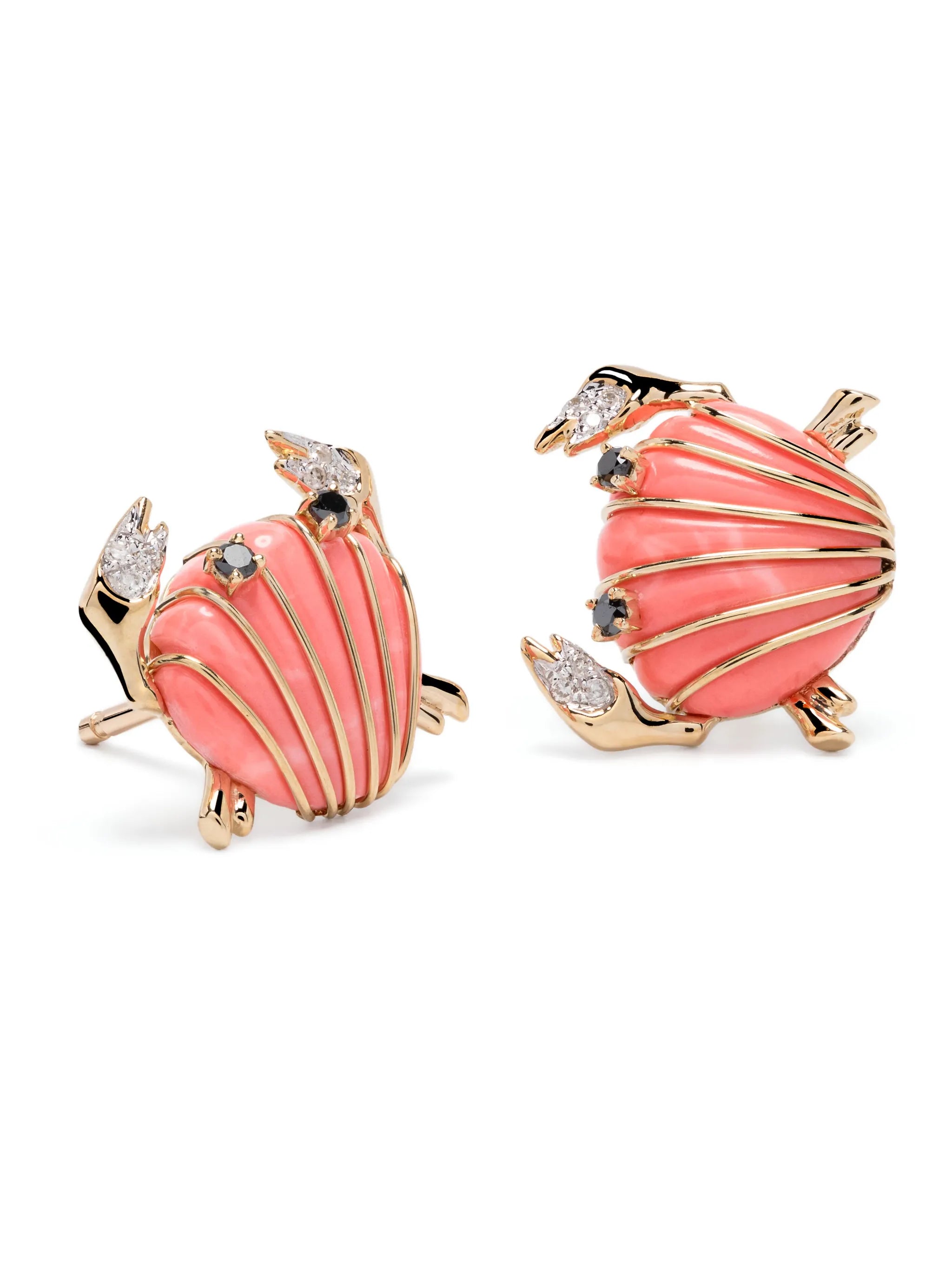 9kt gold Crab multi-stone earrings