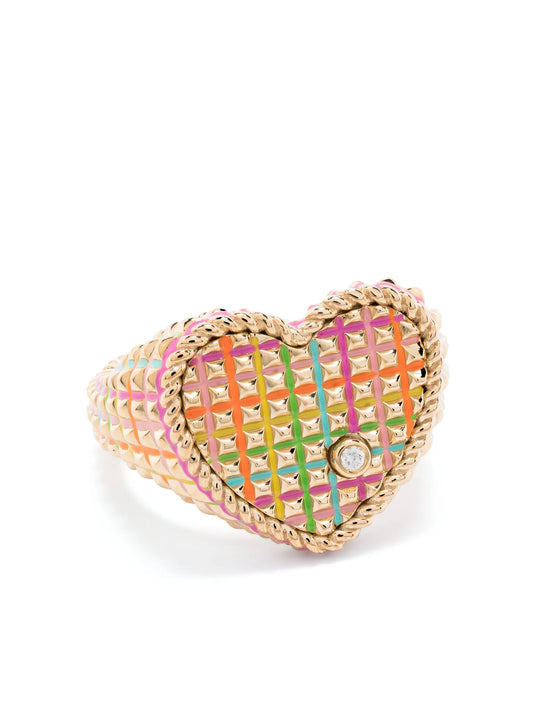 9kt yellow gold Chevalière Coeur Picotti Email diamond signet ring