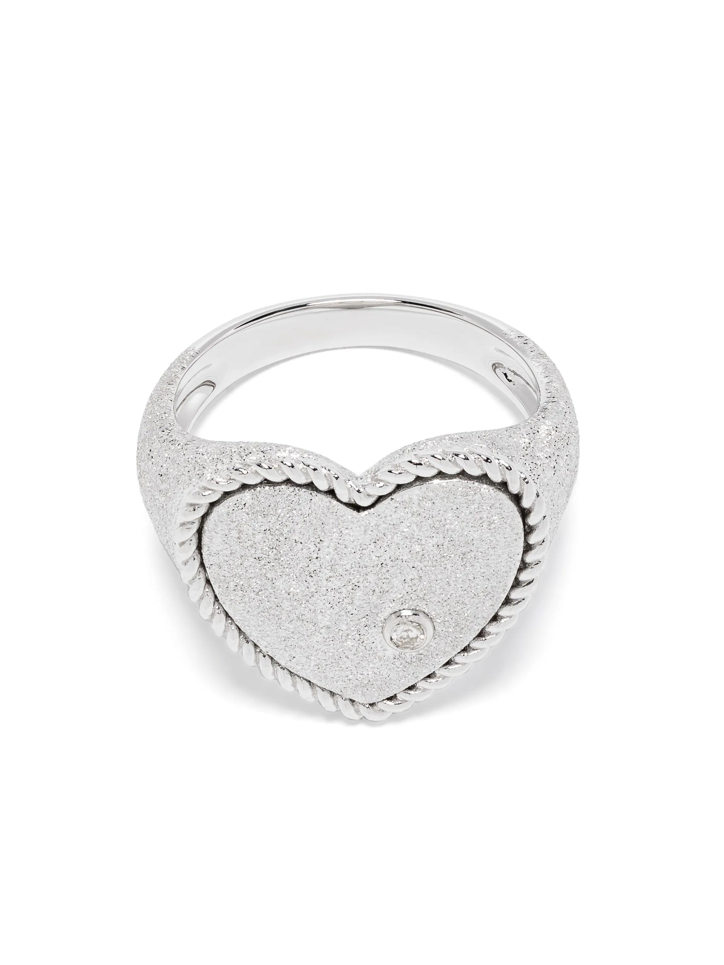 9kt white gold Chevalière Coeur Pailletée signet ring