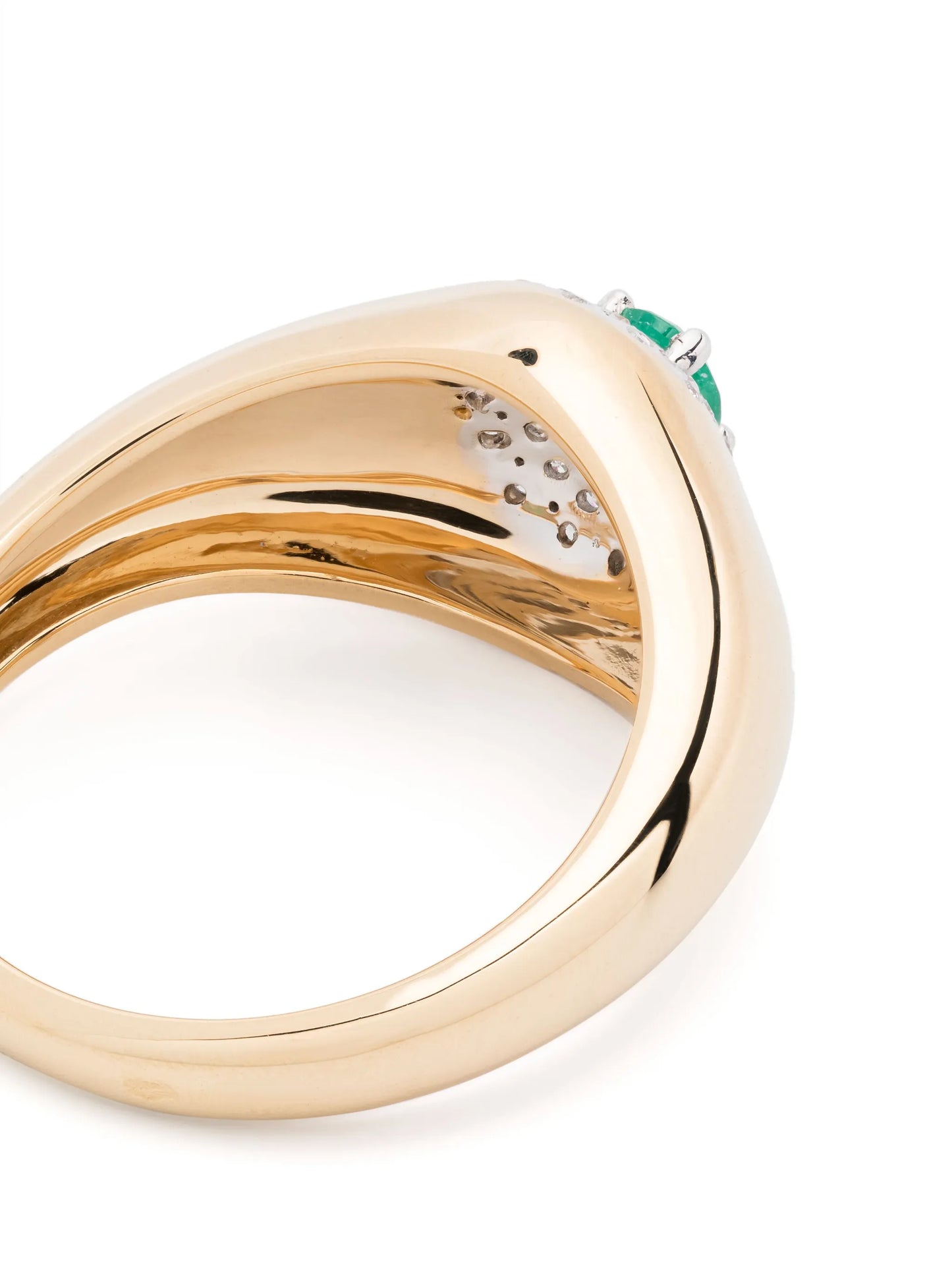 18kt yellow gold mini Chevalière Pompadour diamond and emerald signet ring