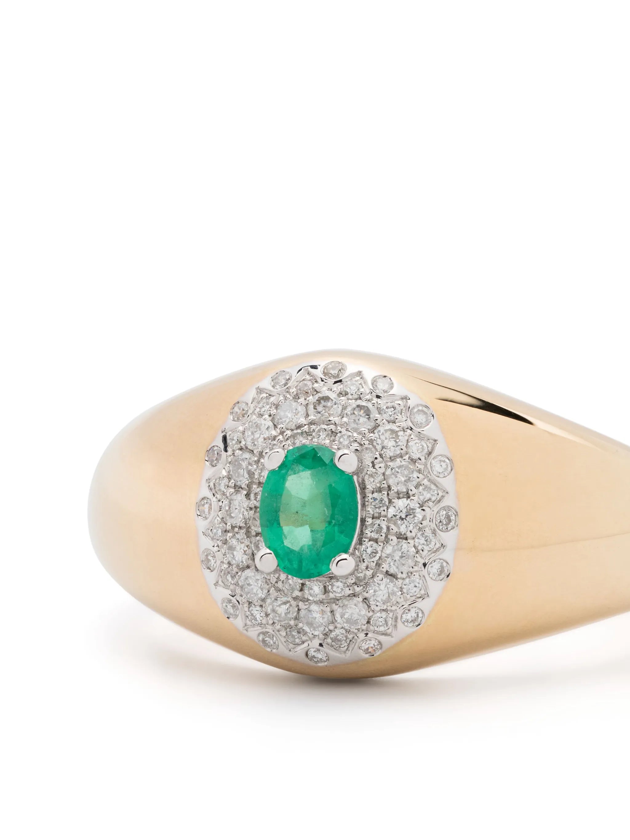18kt yellow gold mini Chevalière Pompadour diamond and emerald signet ring