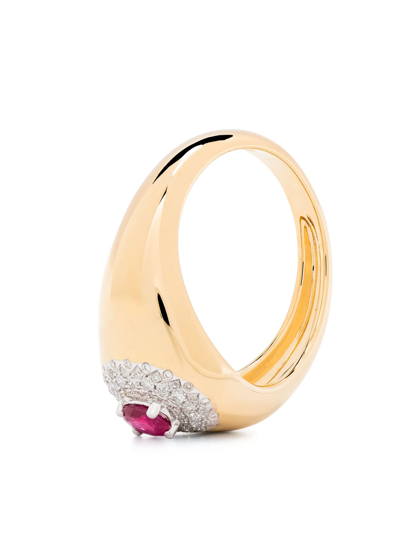 18kt yellow gold mini Chevalière Pompadour diamond and emerald signet ring