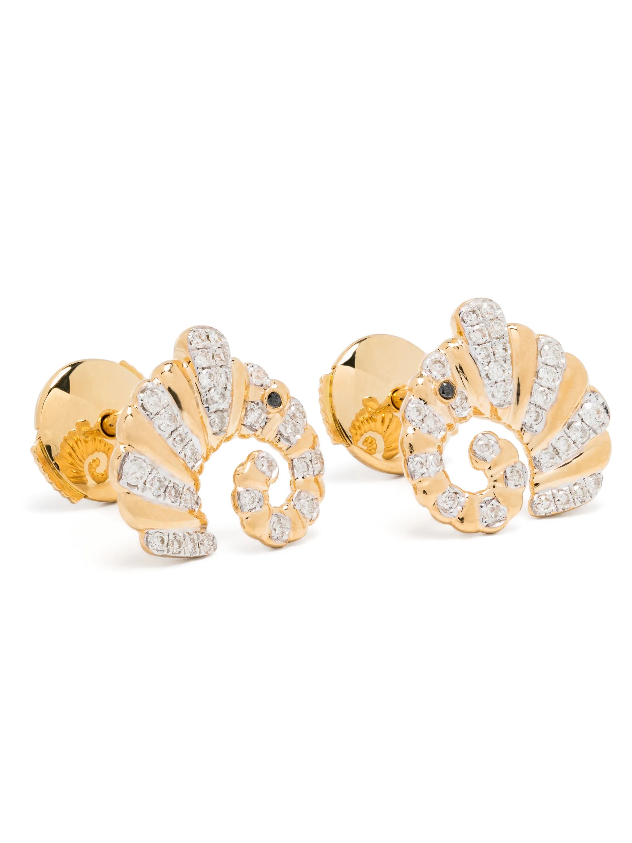 18kt yellow gold Paire De Puces Elephant Coquillage diamond earrings