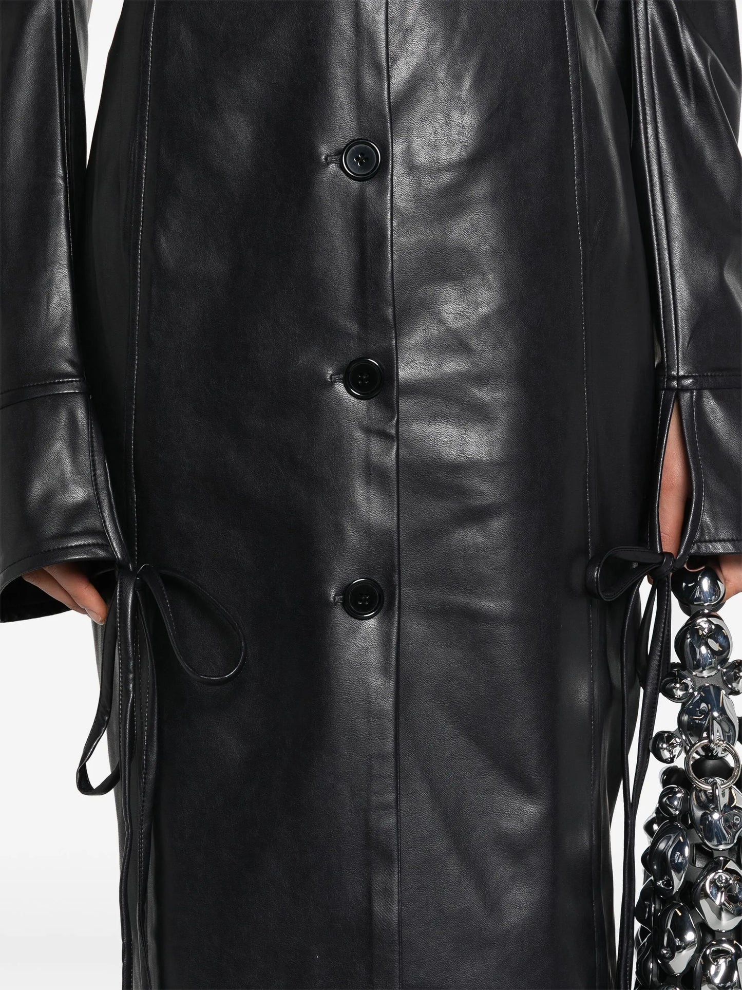 plunging faux-leather maxi dress