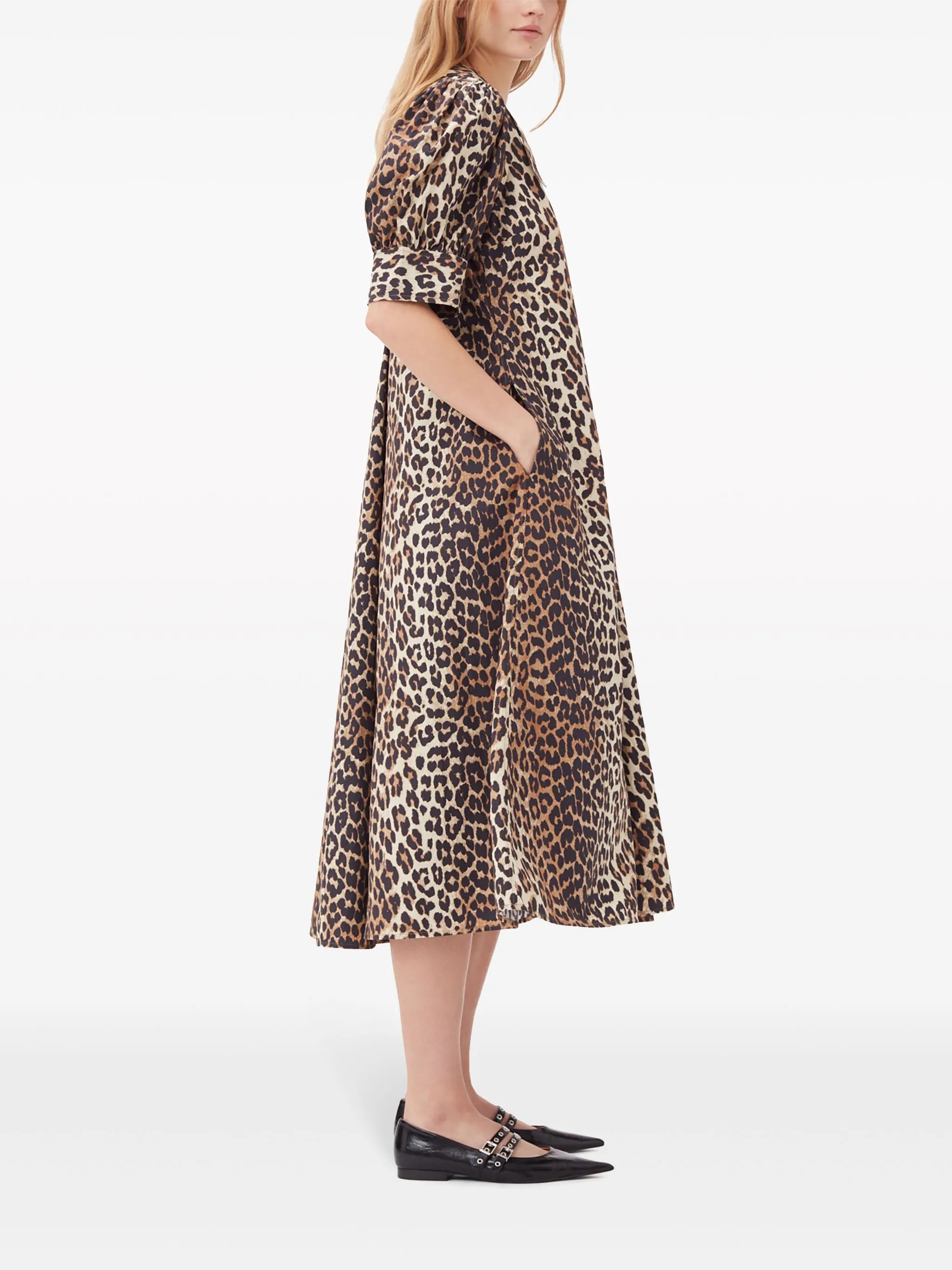 leopard-print organic cotton midi dress