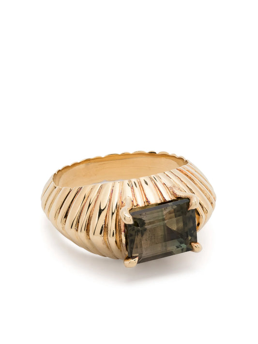 18kt yellow gold XL Fluted Crescent tourmaline ring