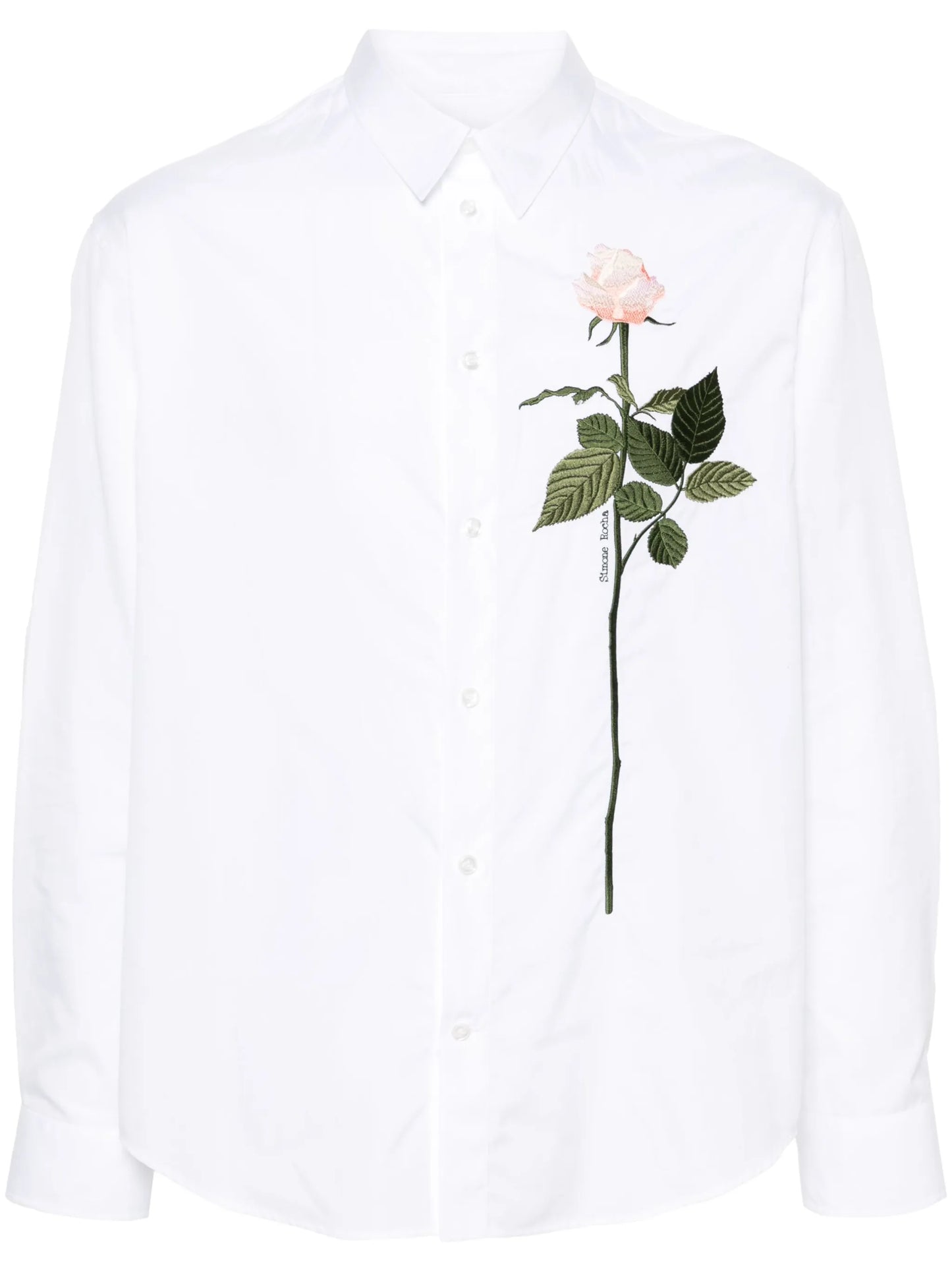rose-embroidered cotton shirt