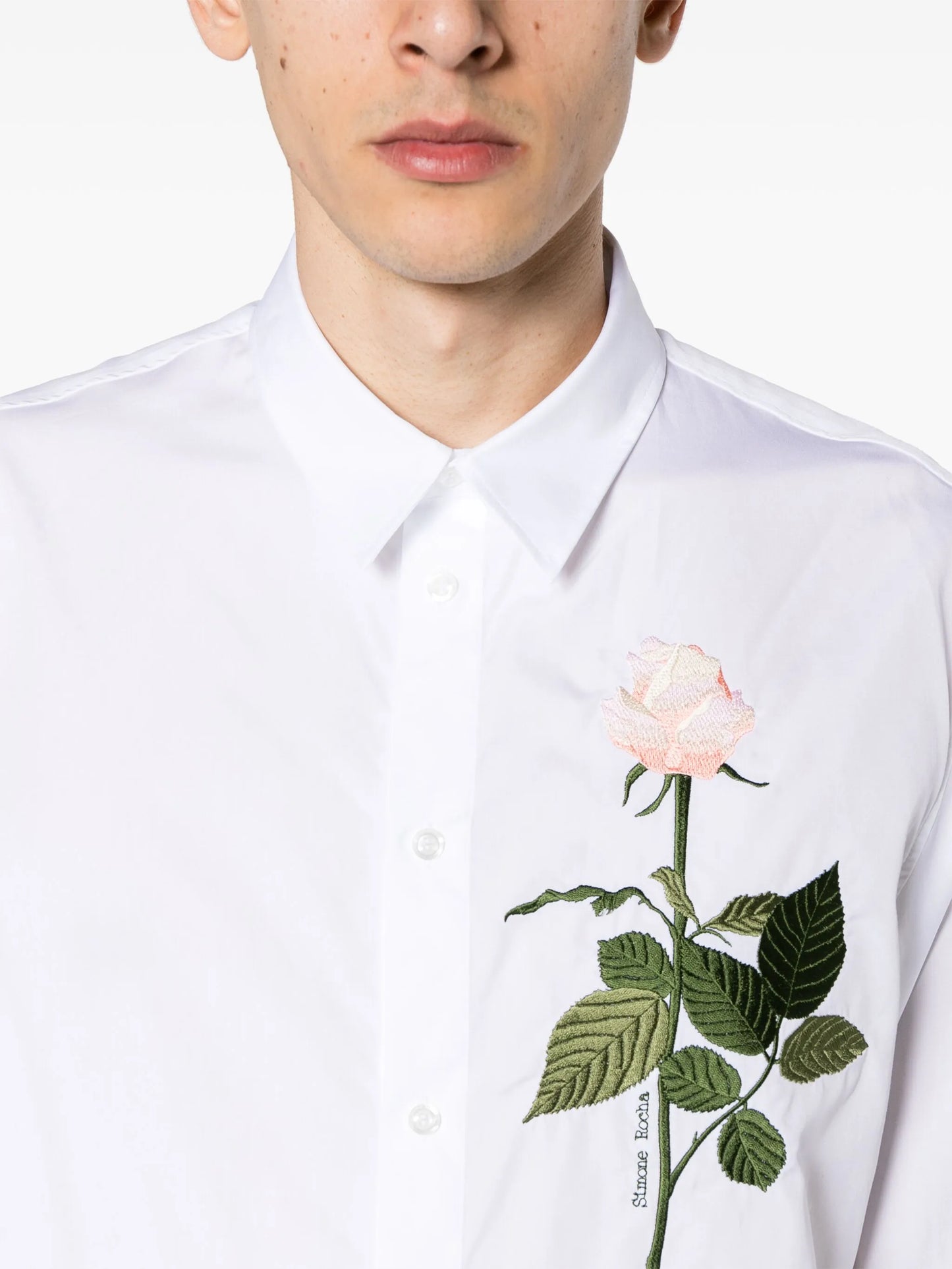 rose-embroidered cotton shirt