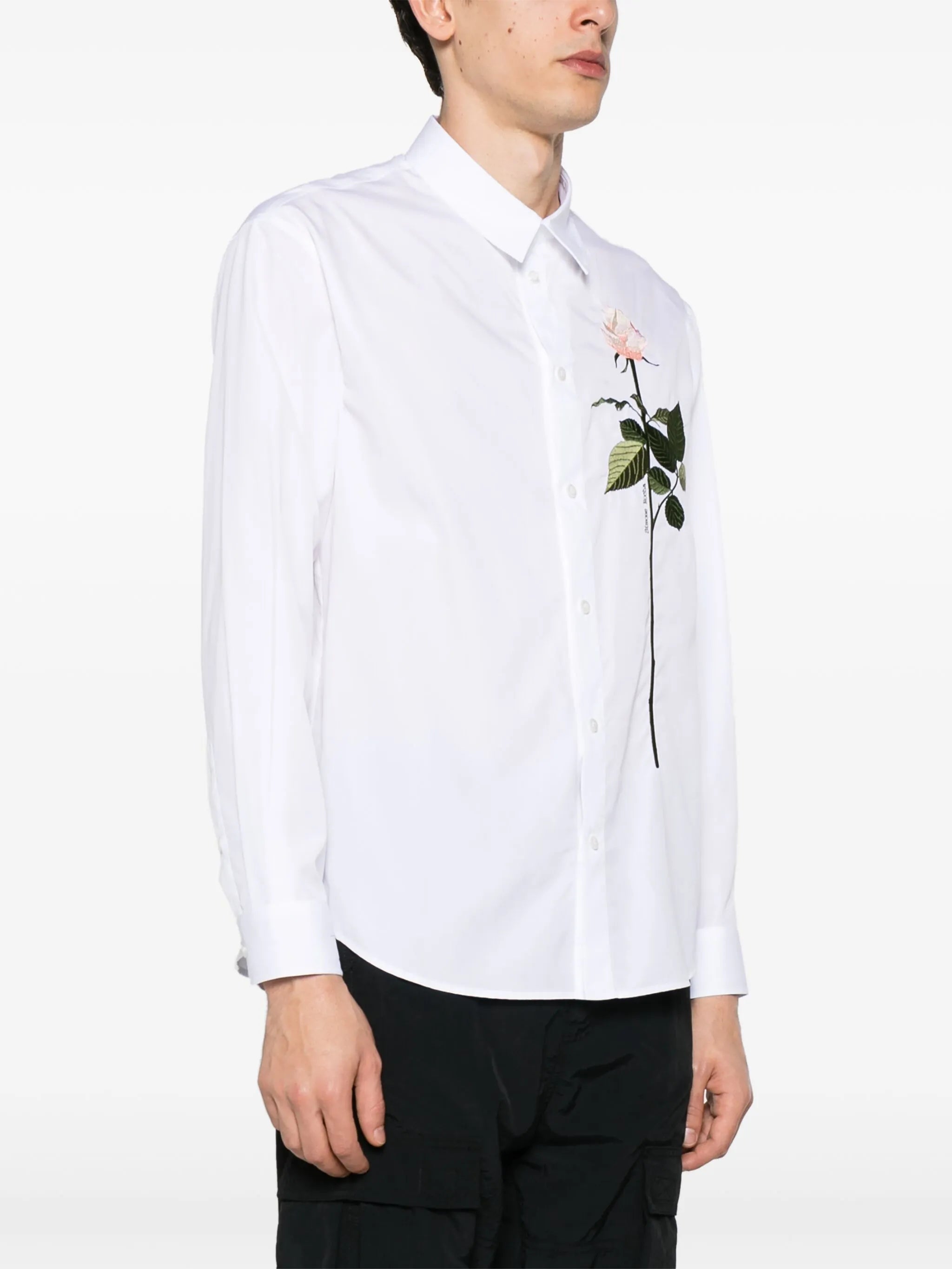 rose-embroidered cotton shirt