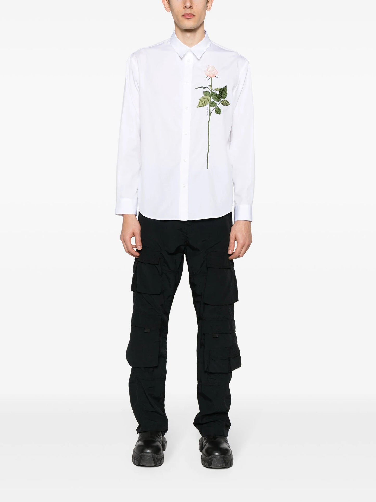 rose-embroidered cotton shirt