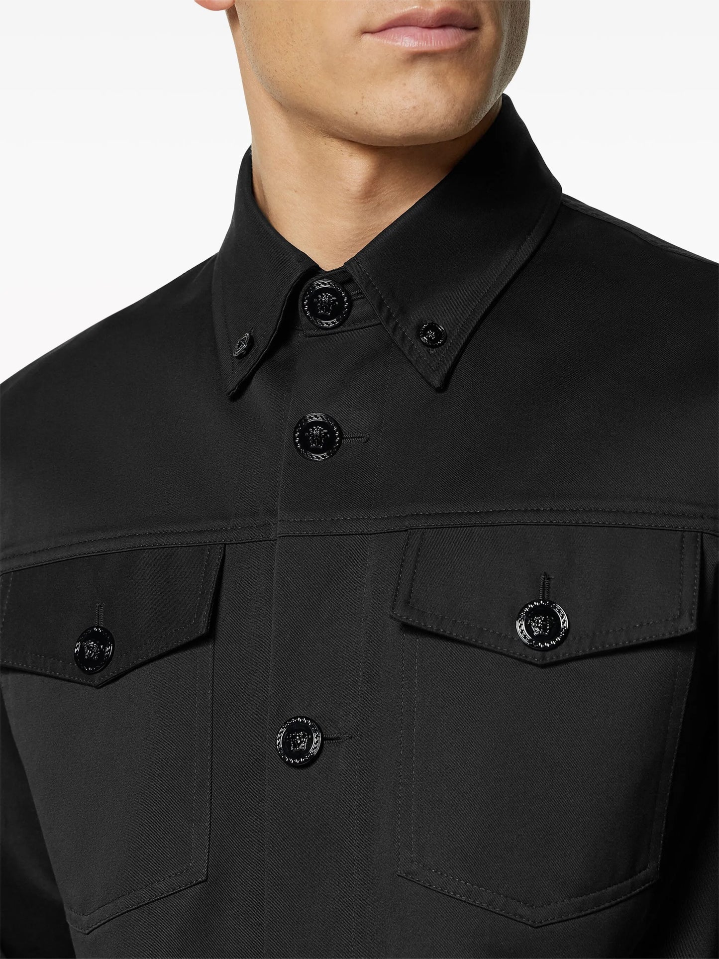 Medusa-button cotton shirt jacket