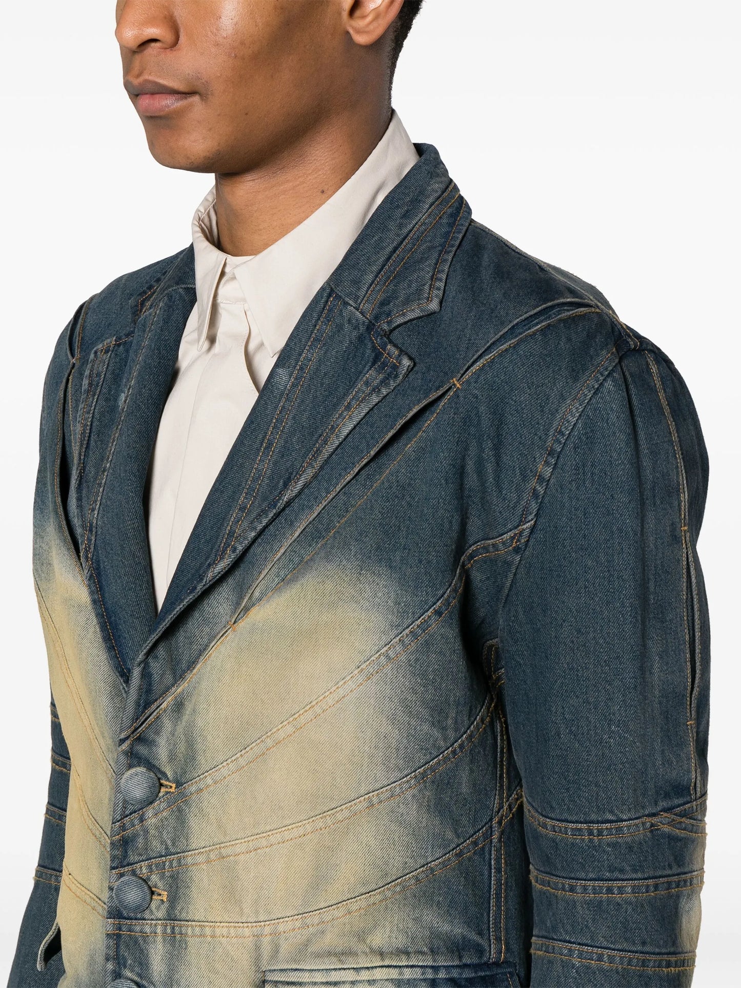 Gather-Slash tailored denim jacket