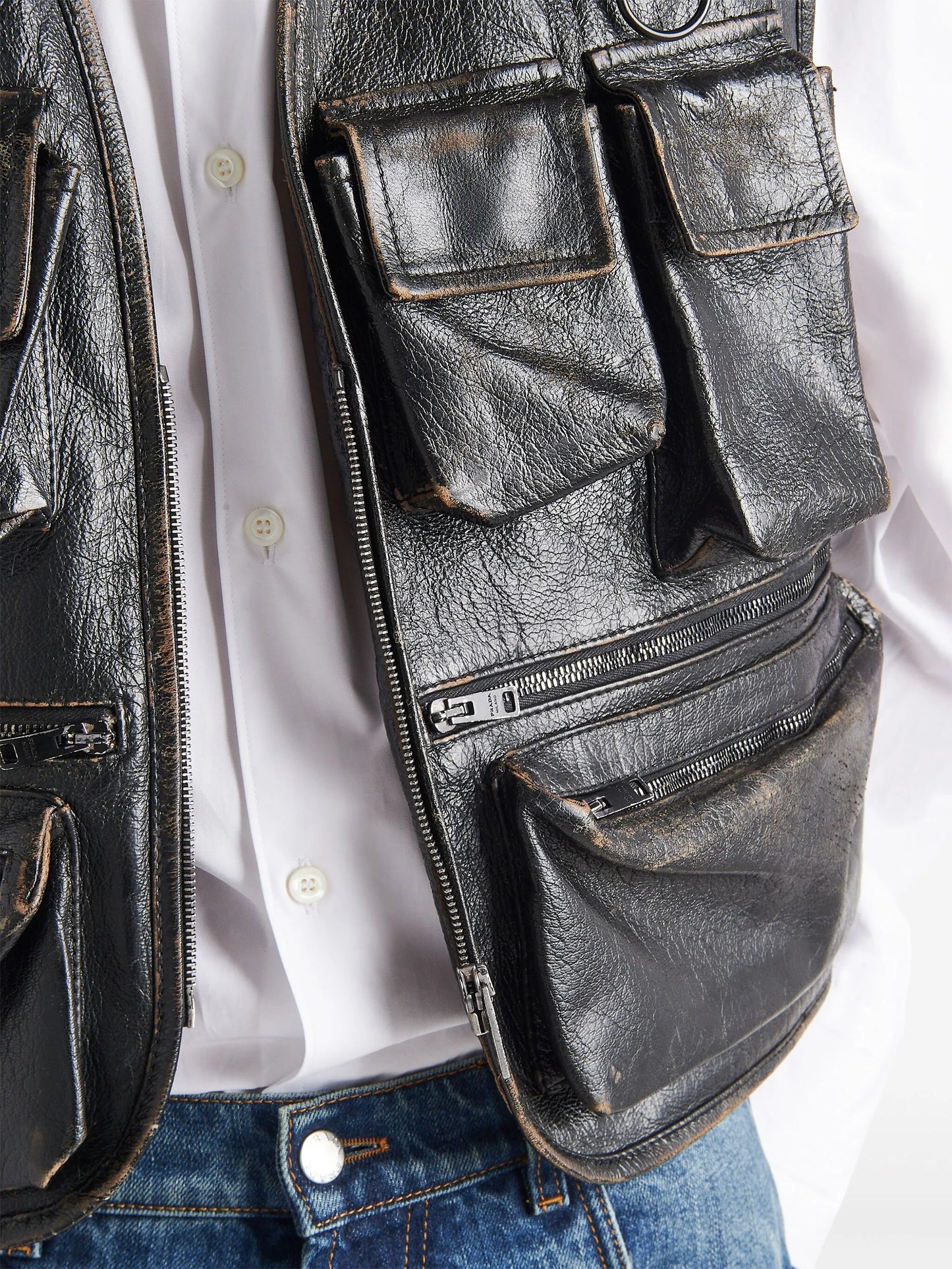leather cargo vest