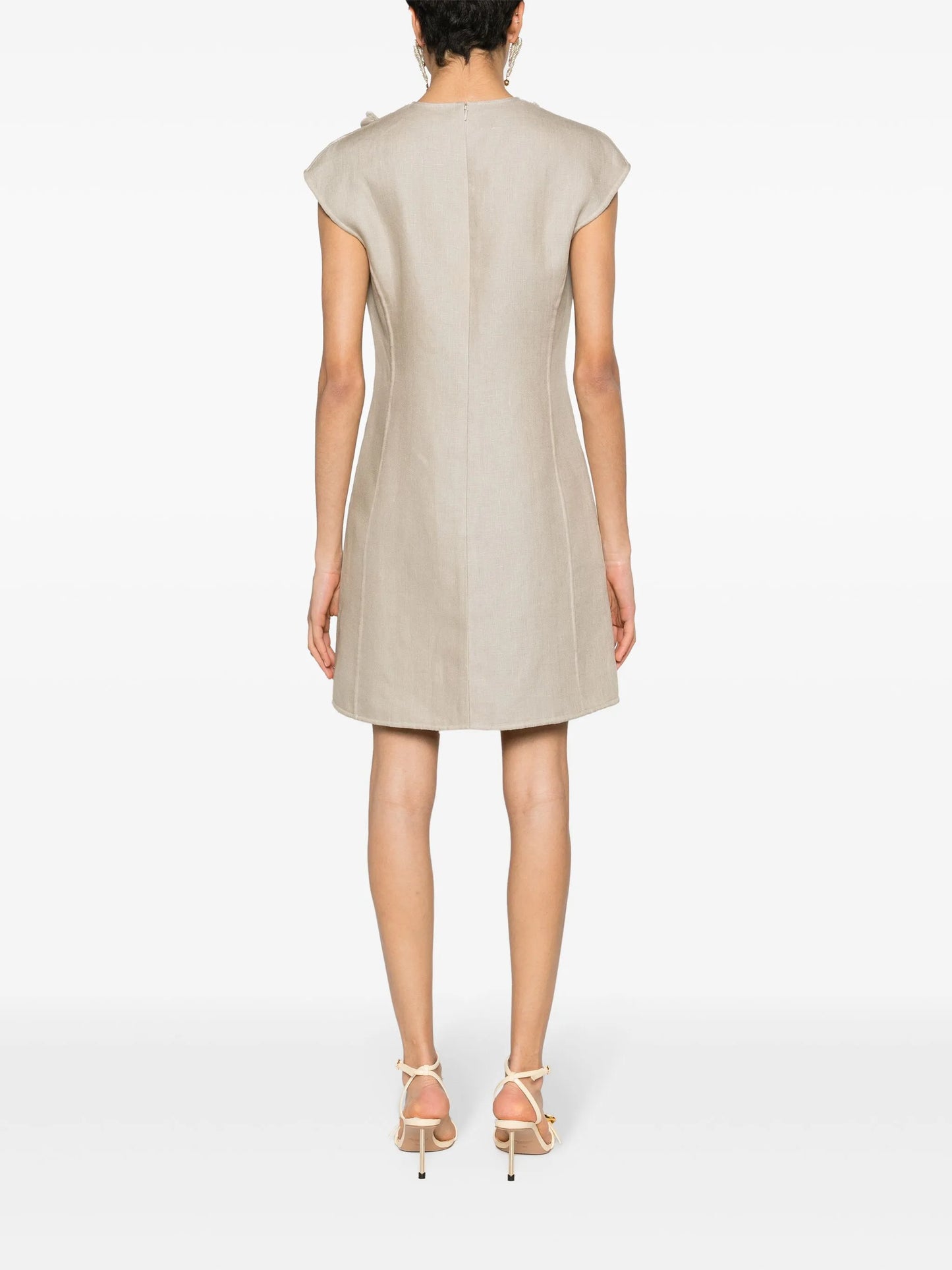 floral-appliqué linen dress