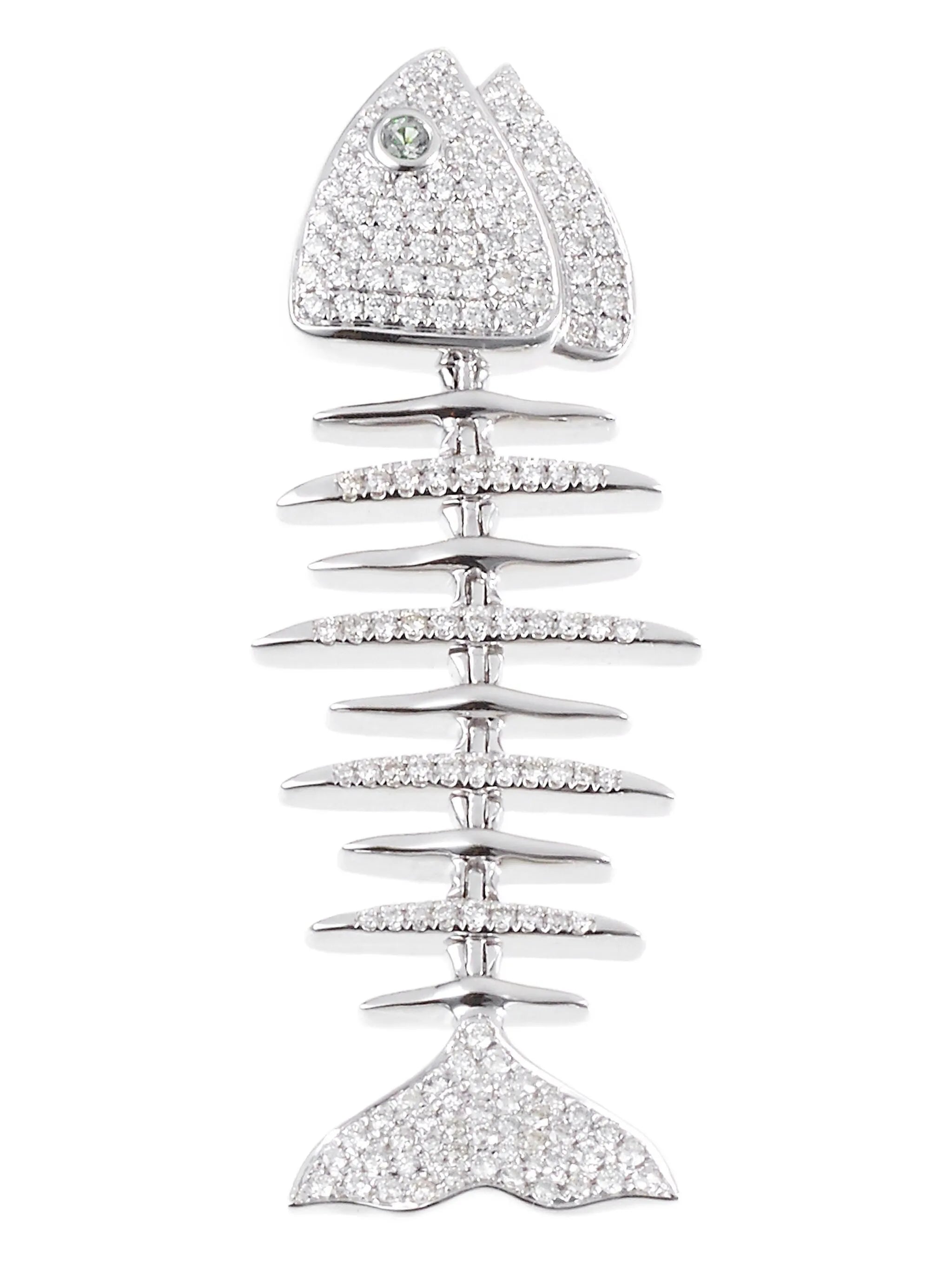 18kt white gold Fish diamond and sapphire pendant