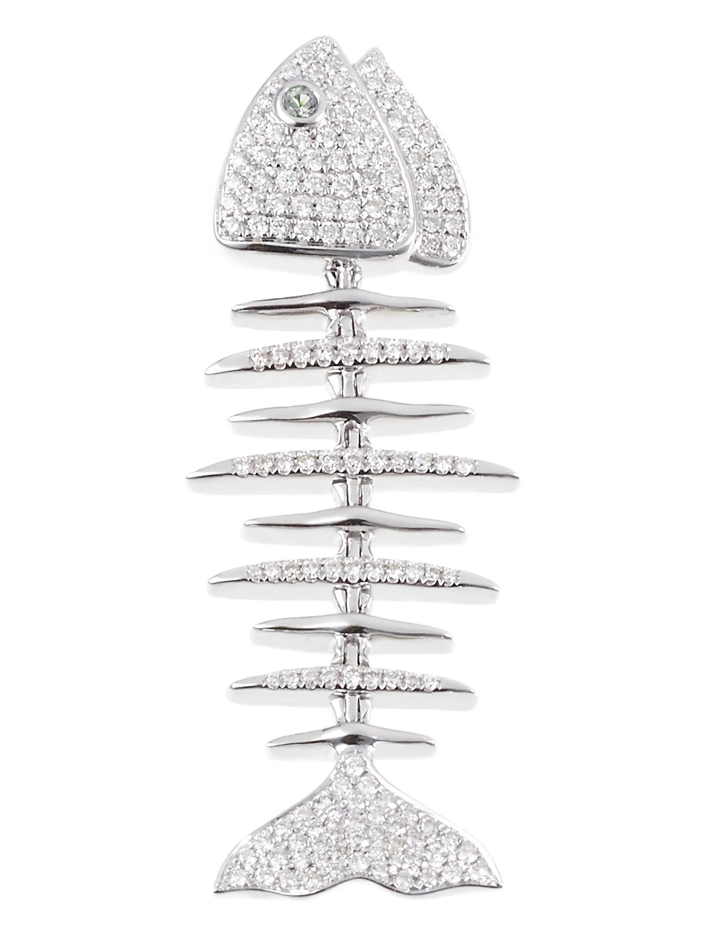 18kt white gold Fish diamond and sapphire pendant