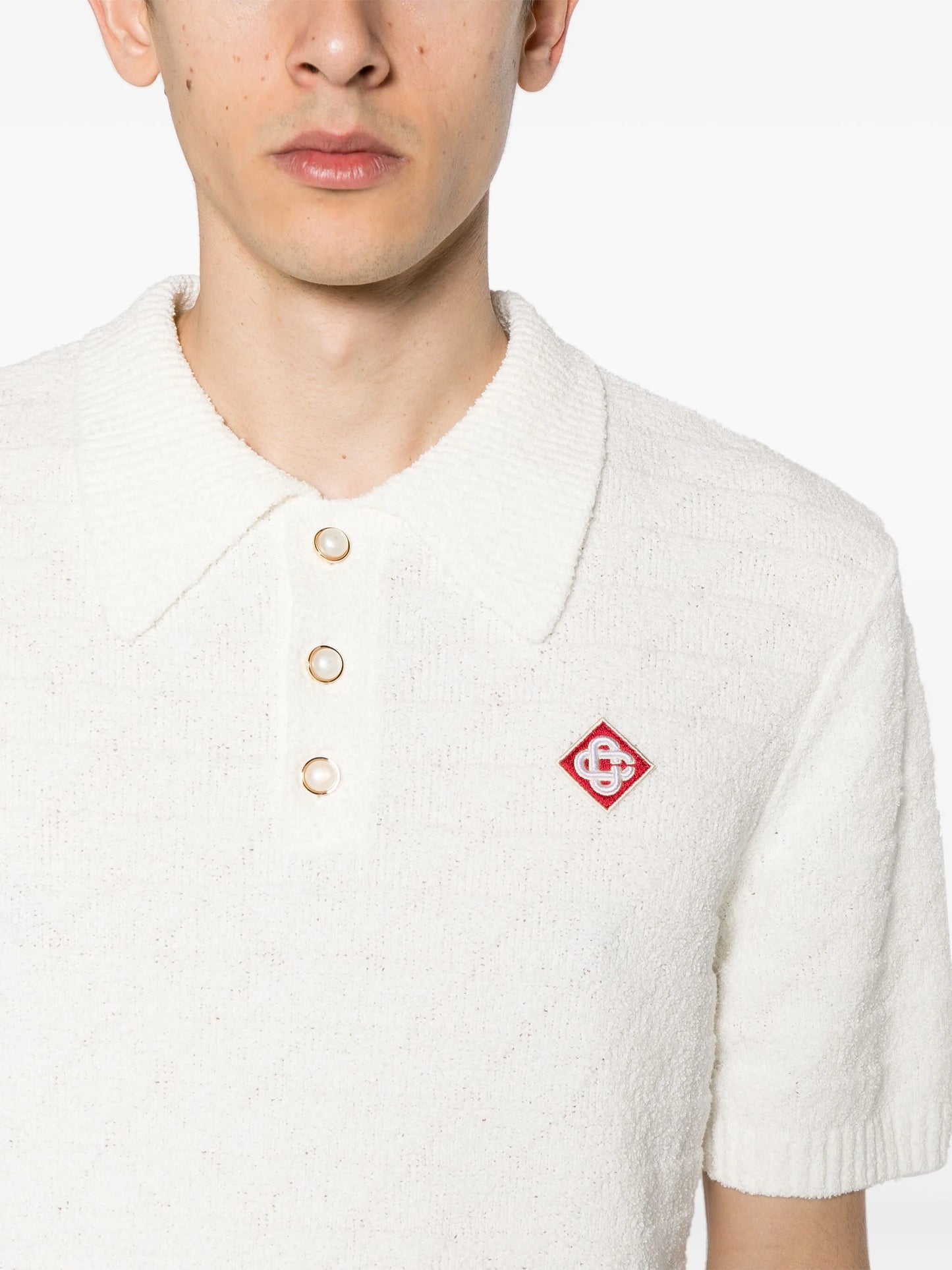 logo-appliqué bouclé polo shirt