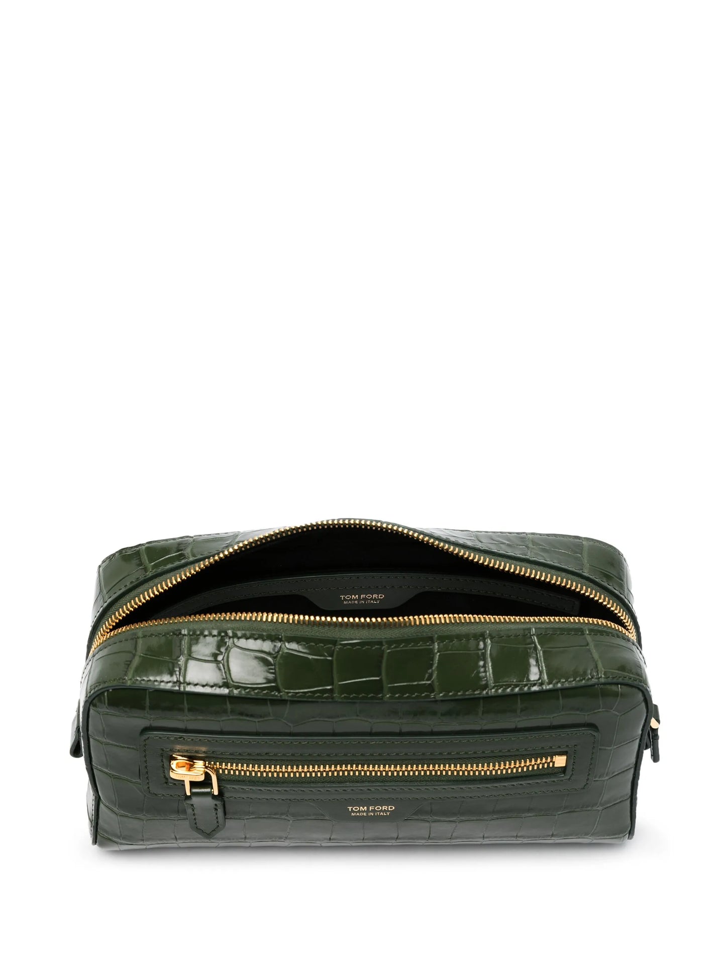 crocodile-embossed leather clutch bag