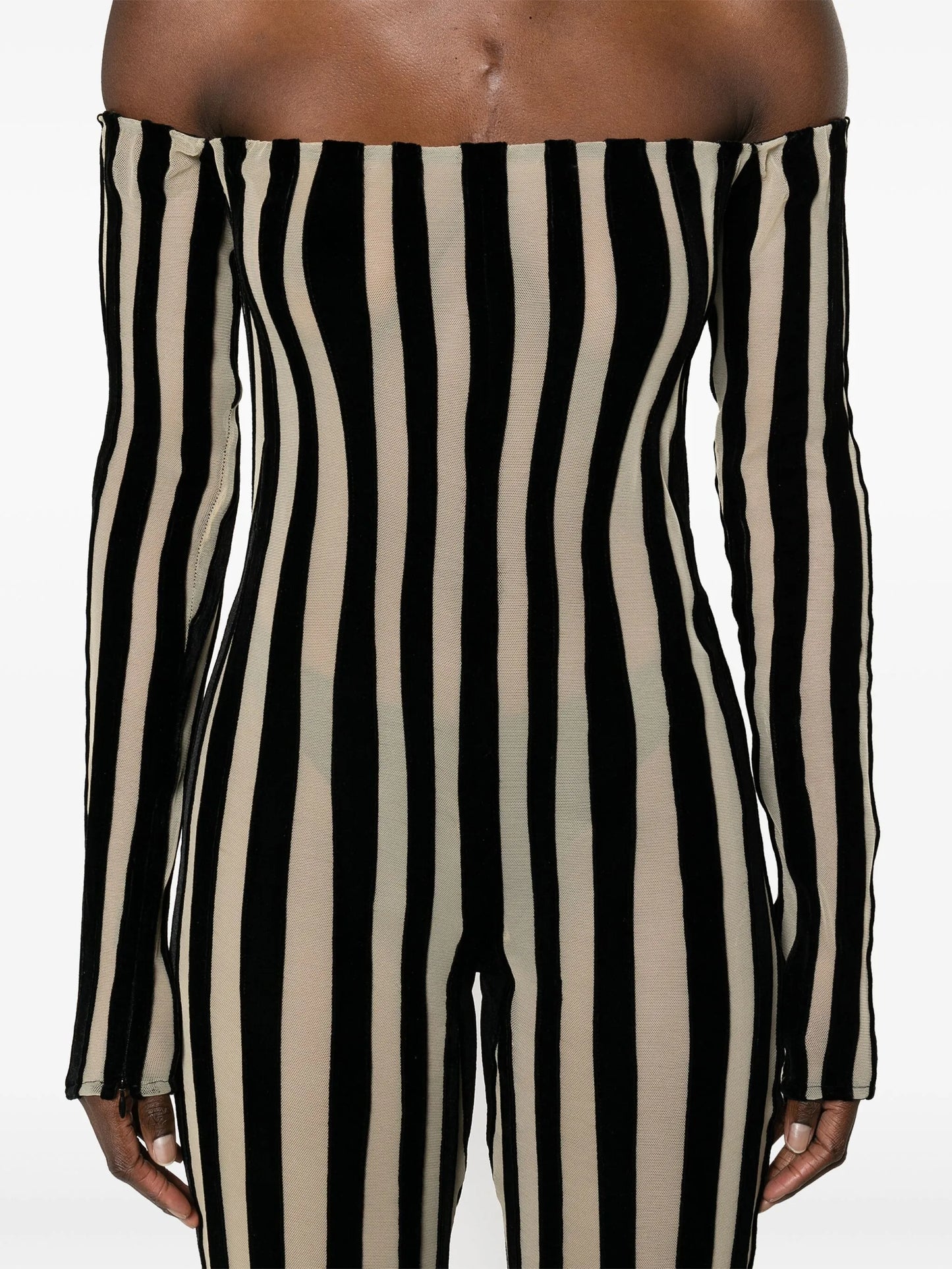 striped off-shoulder jumpsuit