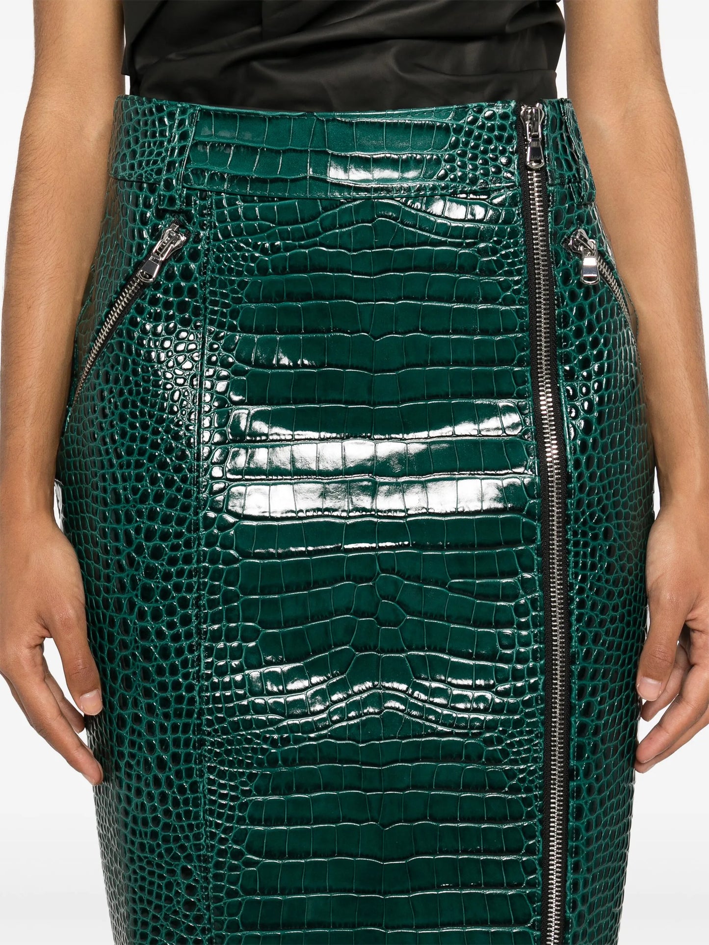 crocodile-effect midi skirt