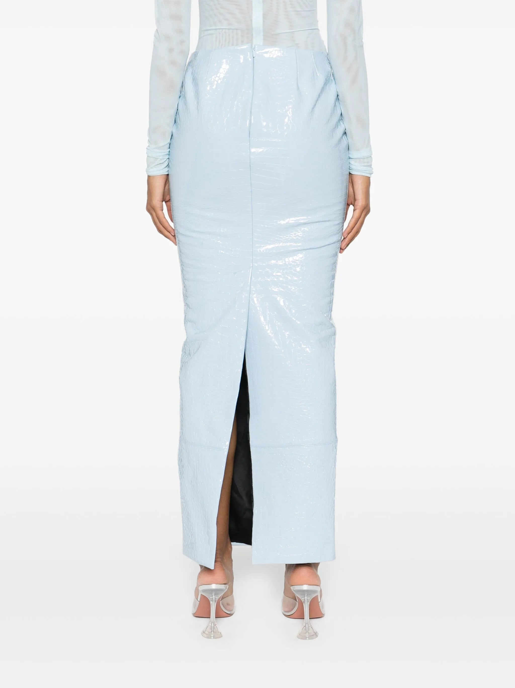 crocodile-effect maxi skirt