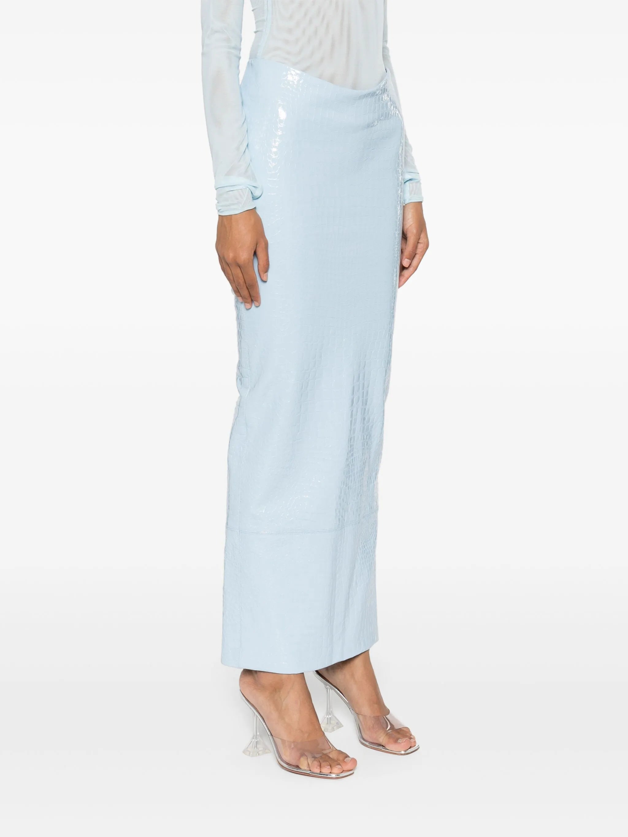 crocodile-effect maxi skirt