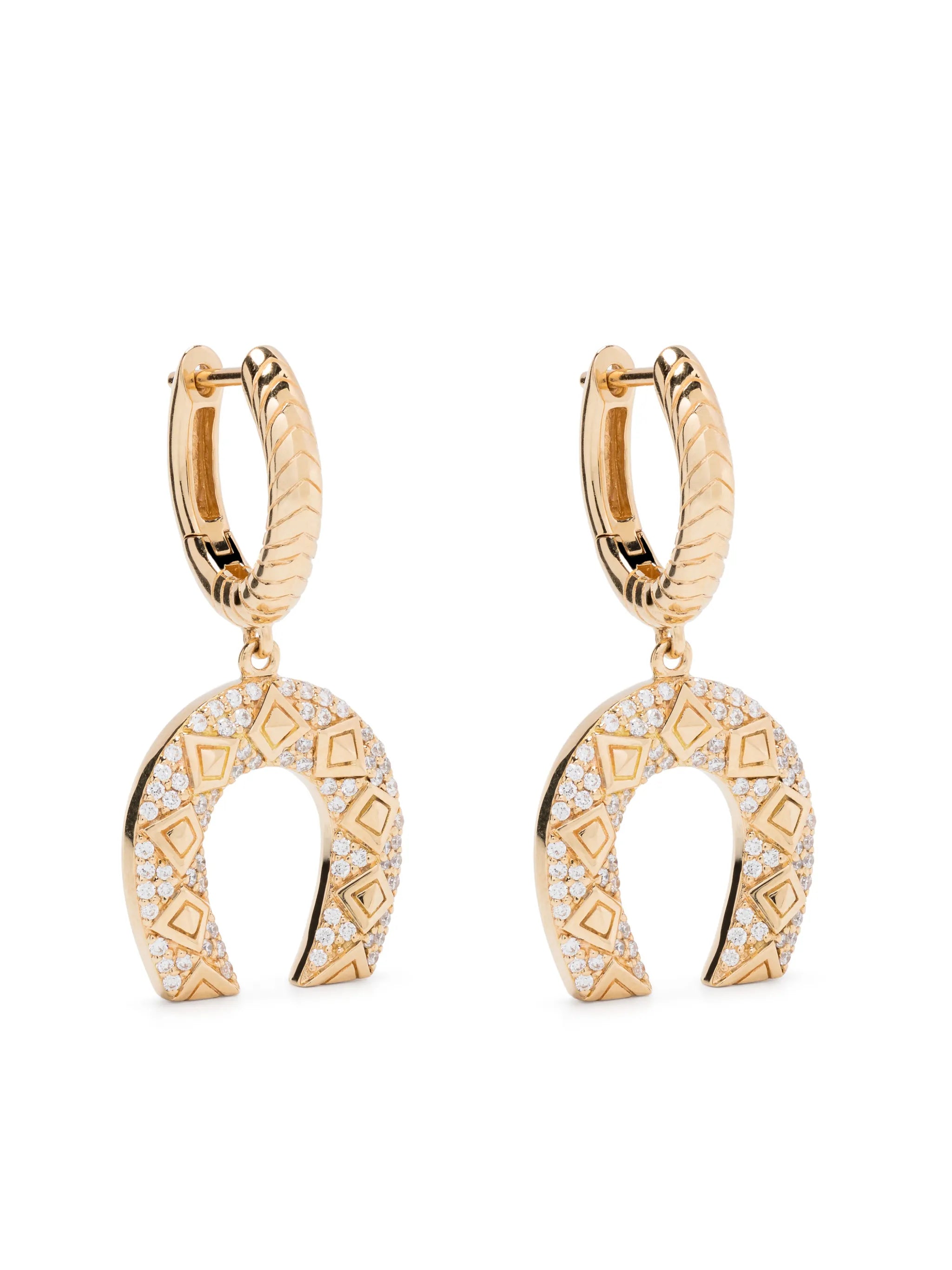 18kt yellow gold Horseshoe diamond drop earrings