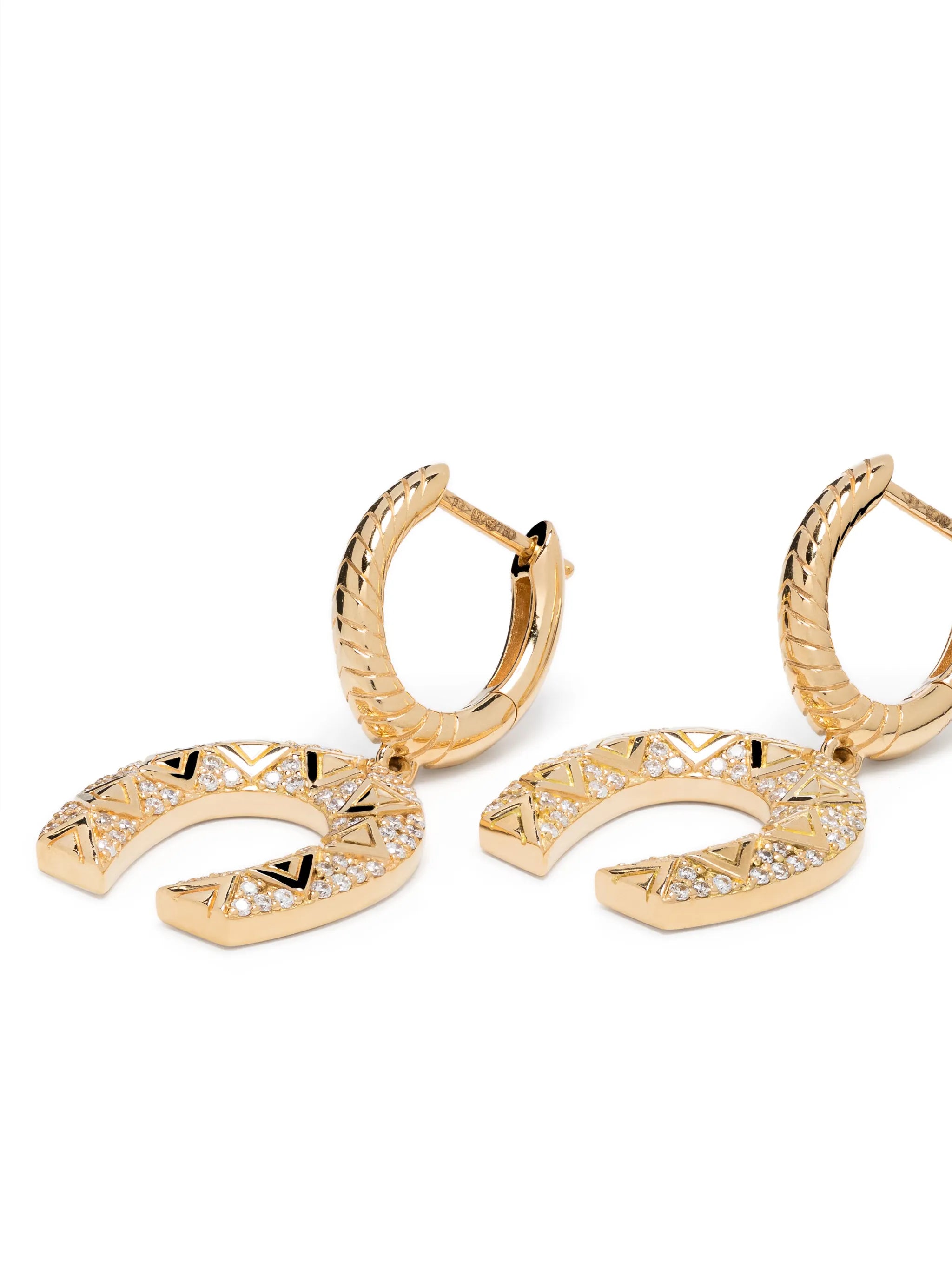 18kt yellow gold Horseshoe diamond drop earrings