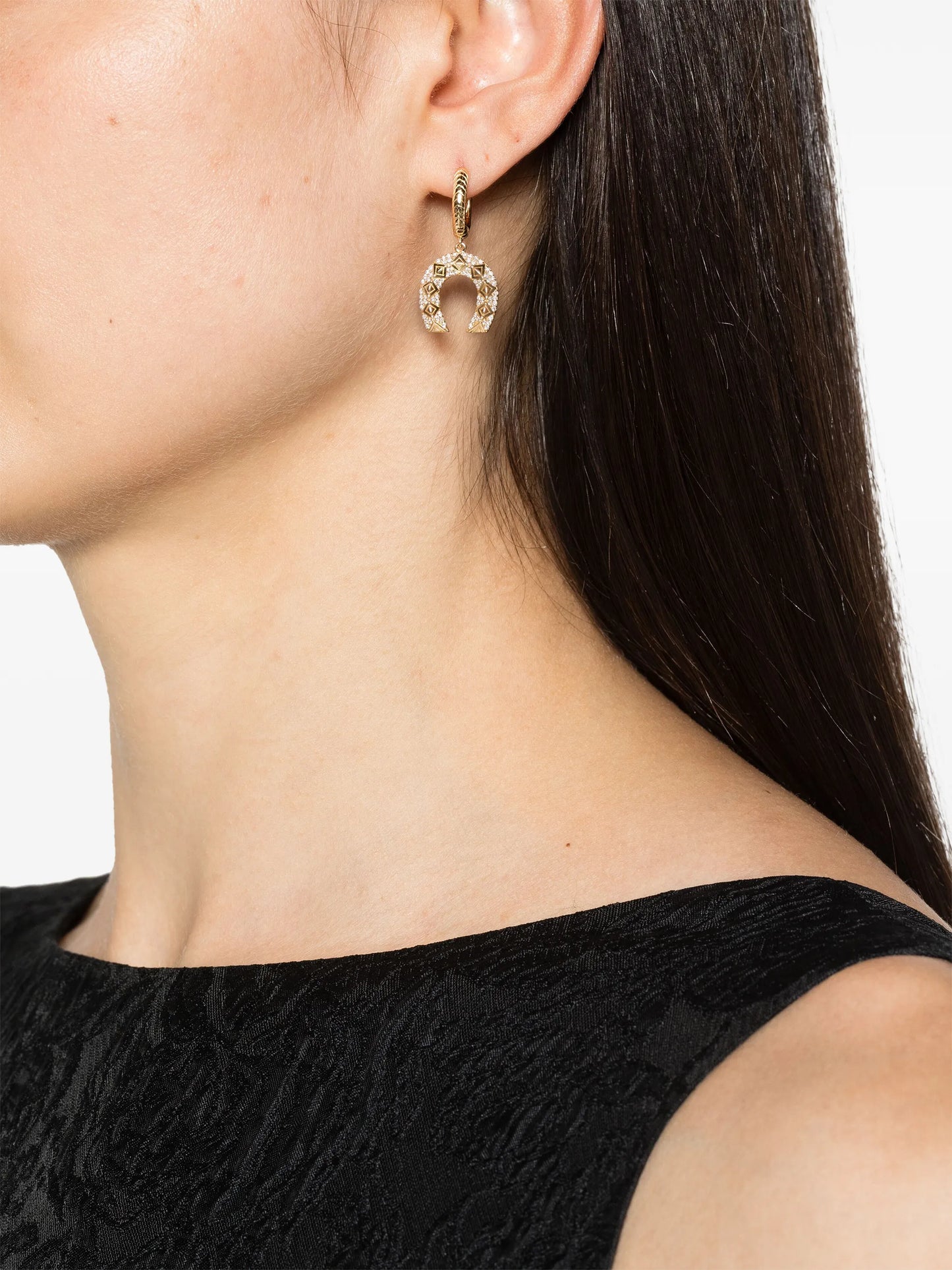 18kt yellow gold Horseshoe diamond drop earrings