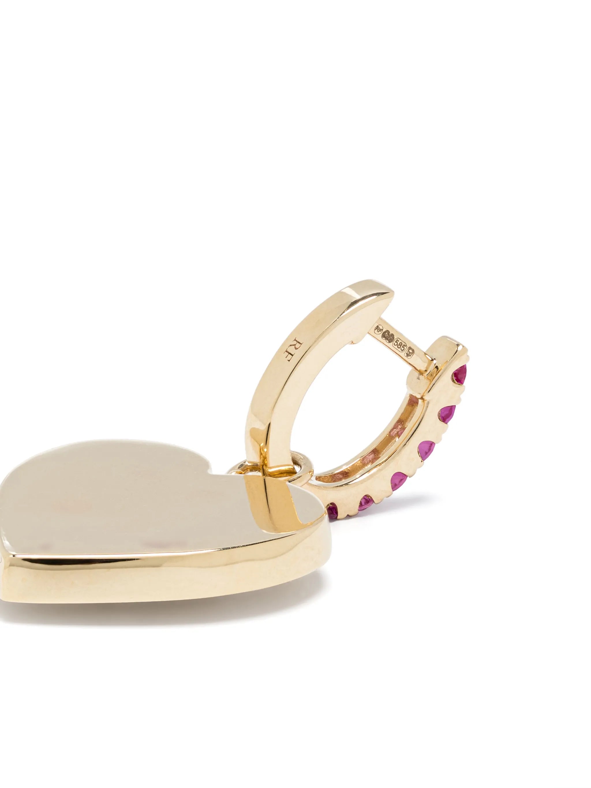 14kt yellow gold Heart ruby huggie earring