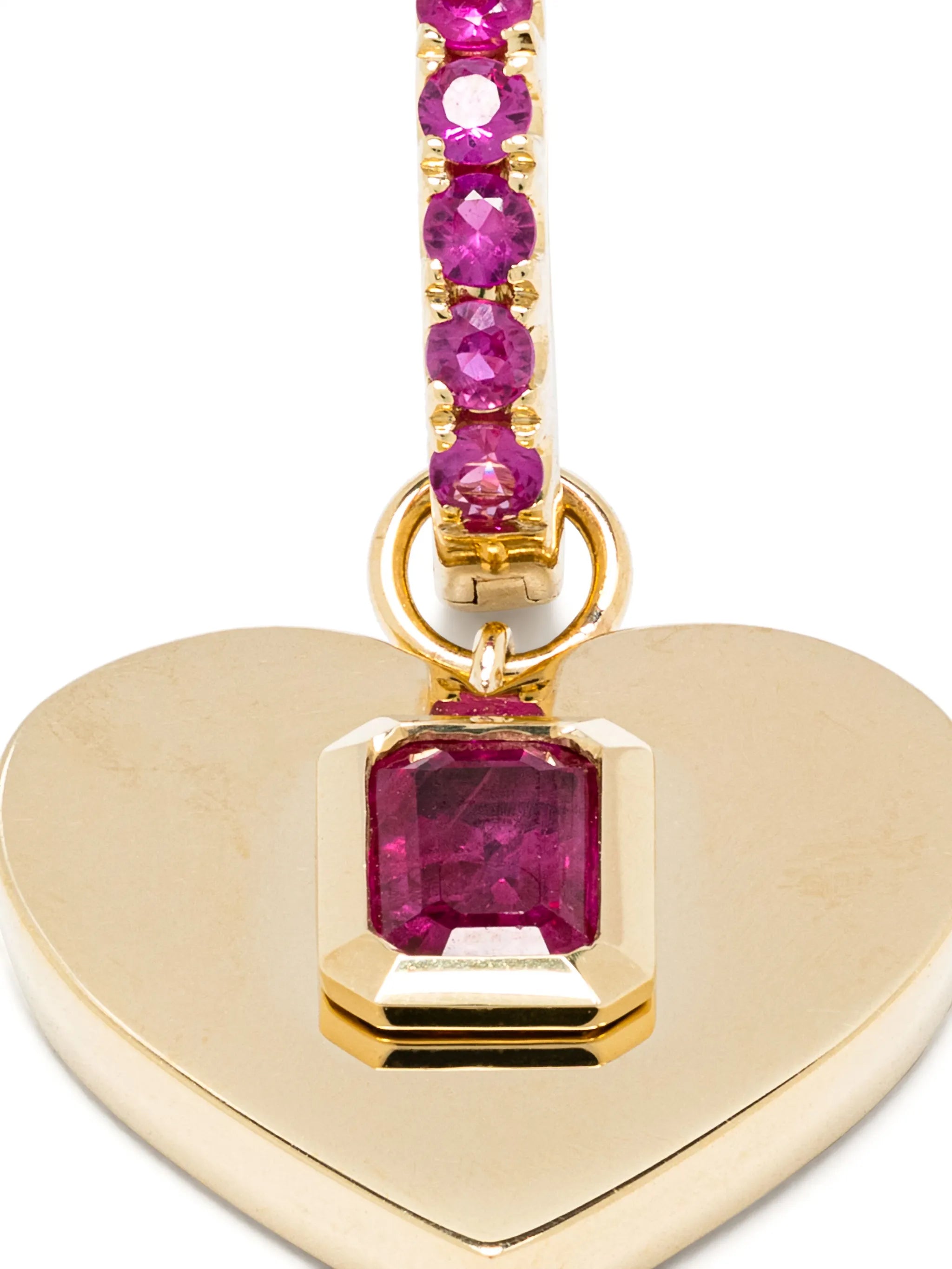 14kt yellow gold Heart ruby huggie earring