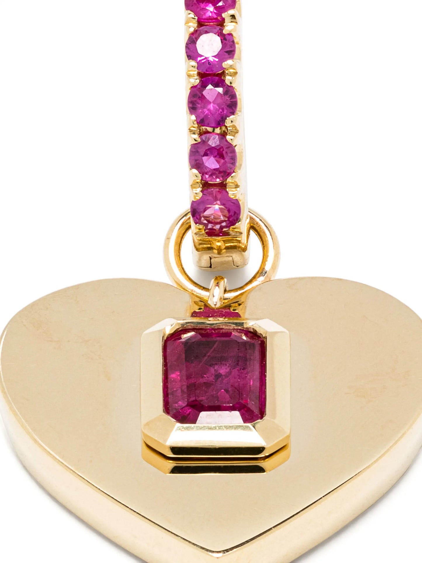 14kt yellow gold Heart ruby huggie earring