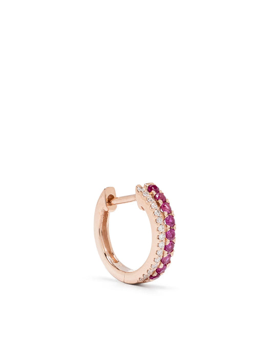 14kt yellow gold Row pink-sapphires and diamonds single earring