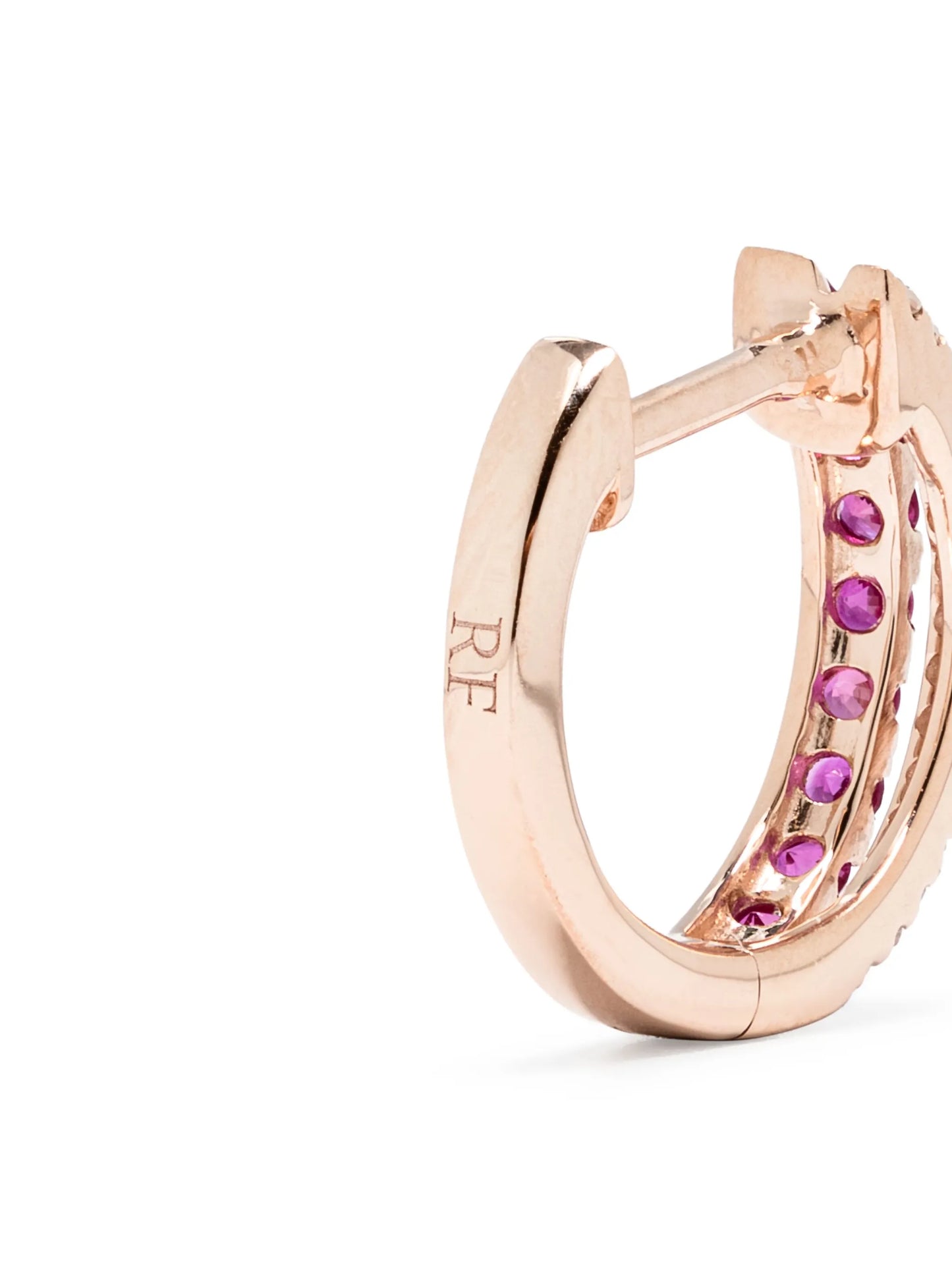 14kt yellow gold Row pink-sapphires and diamonds single earring
