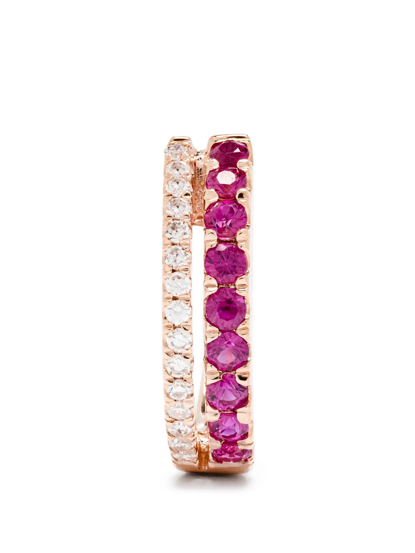 14kt yellow gold Row pink-sapphires and diamonds single earring