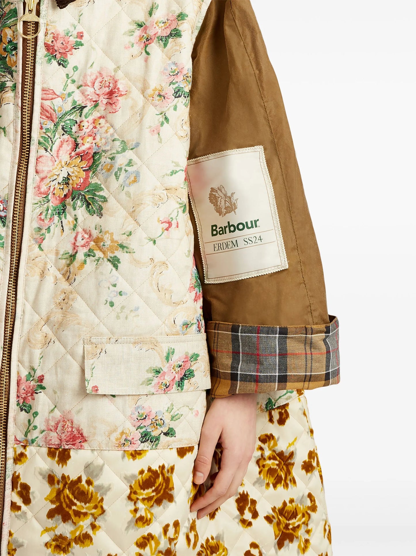 floral-gilet waxed cotton coat (two piece)