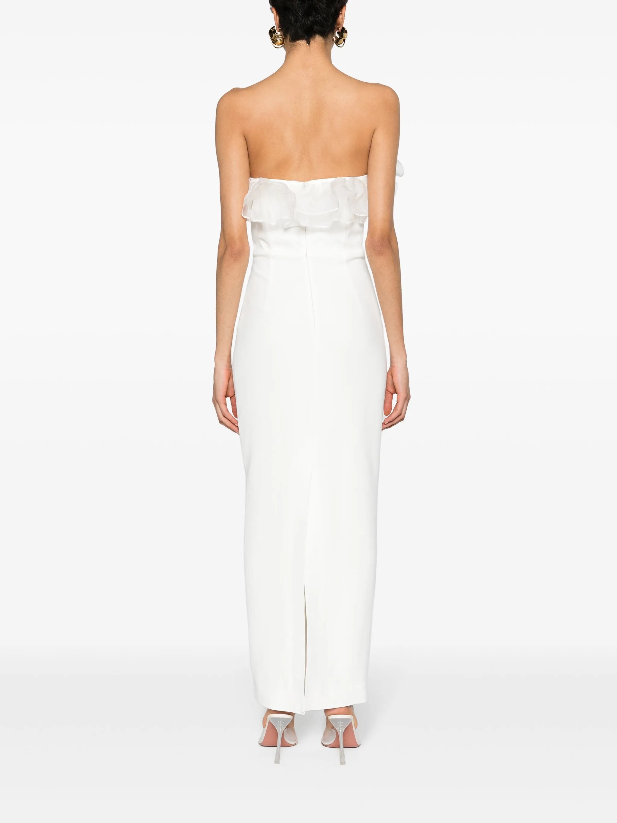 floral-appliqué cady gown