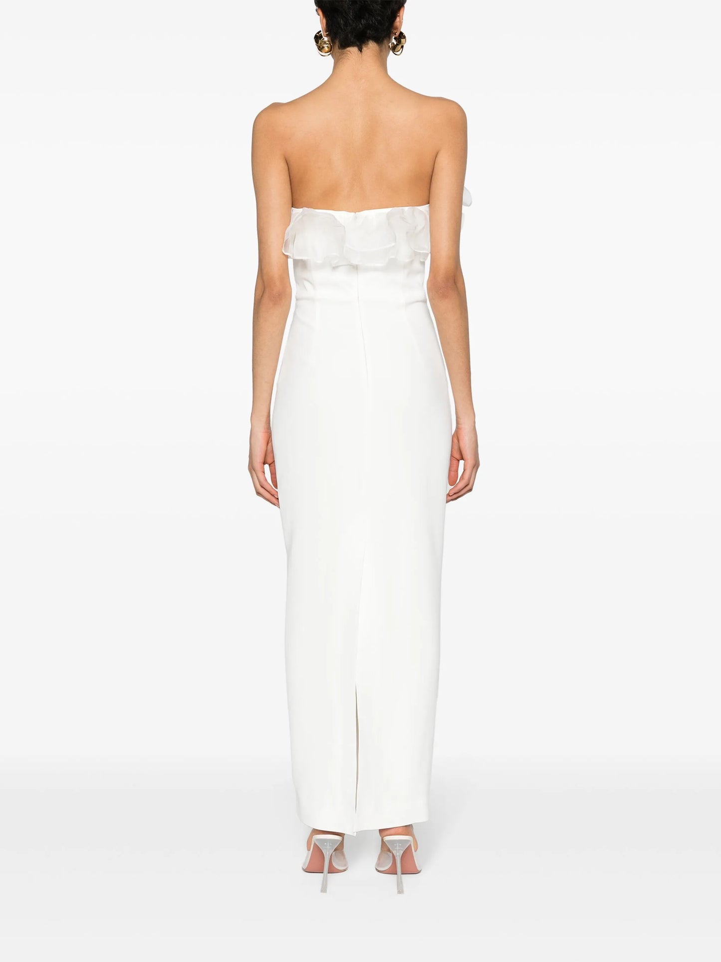 floral-appliqué cady gown