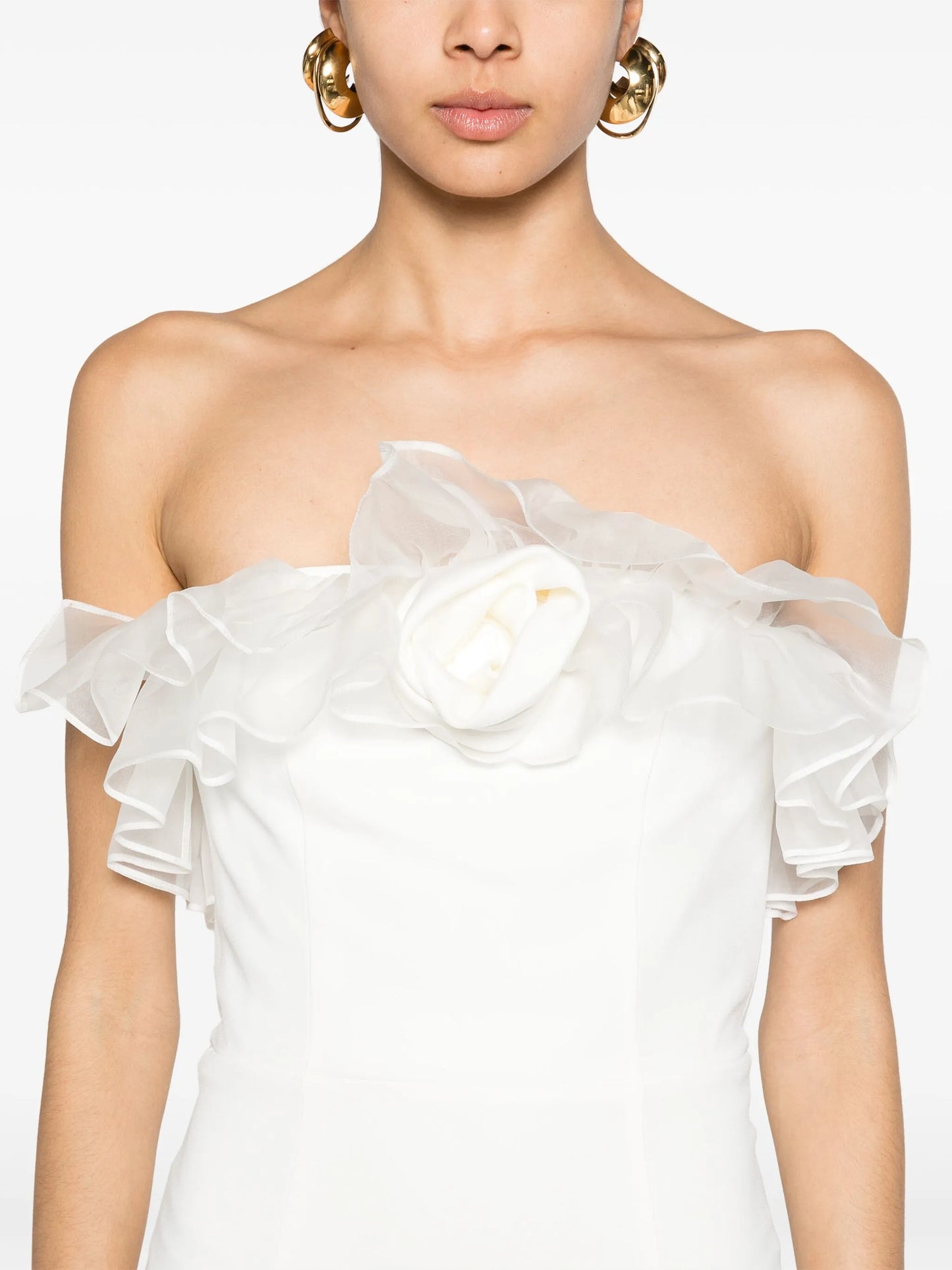 floral-appliqué cady gown