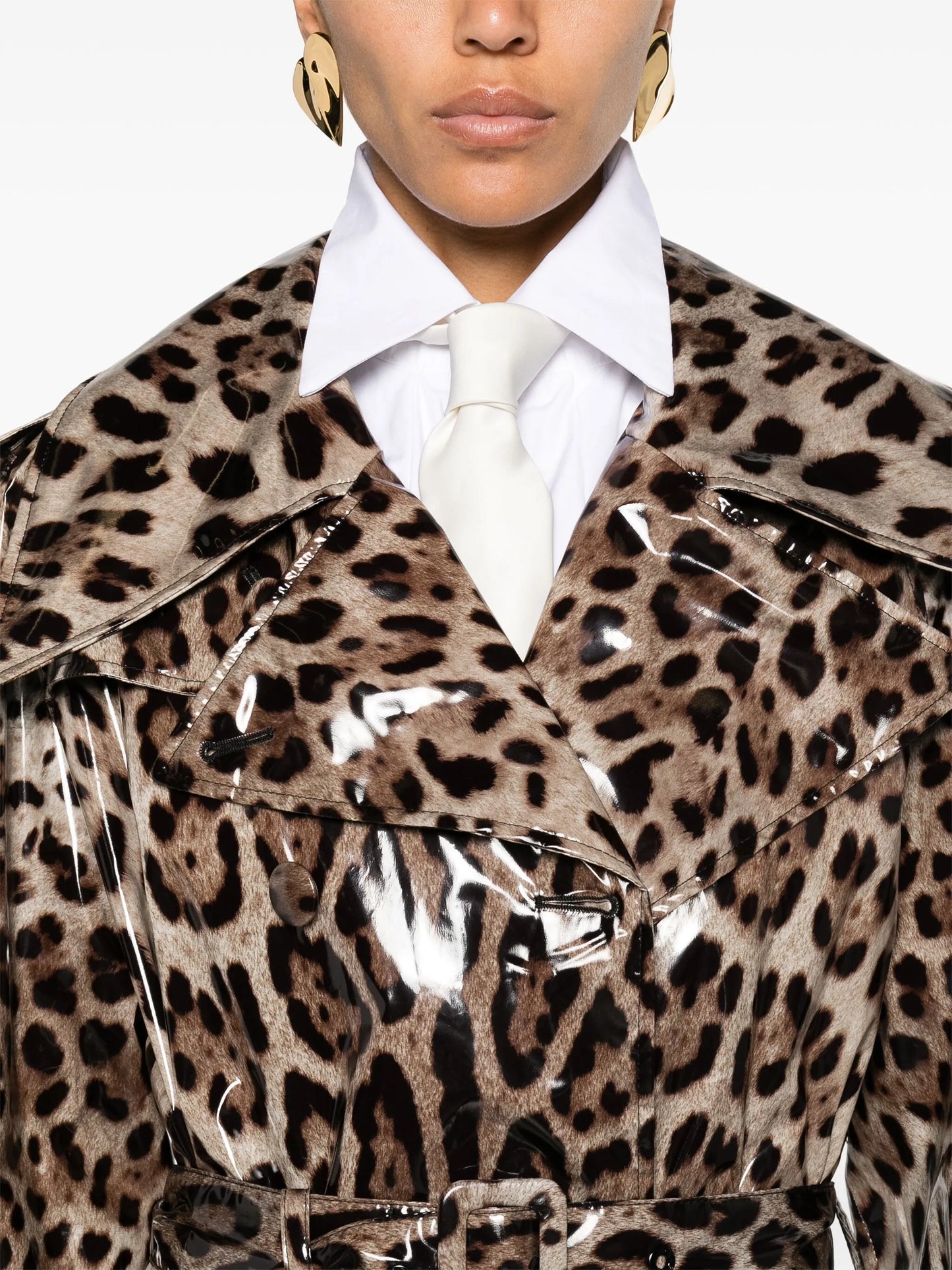 leopard-print belted trench coat
