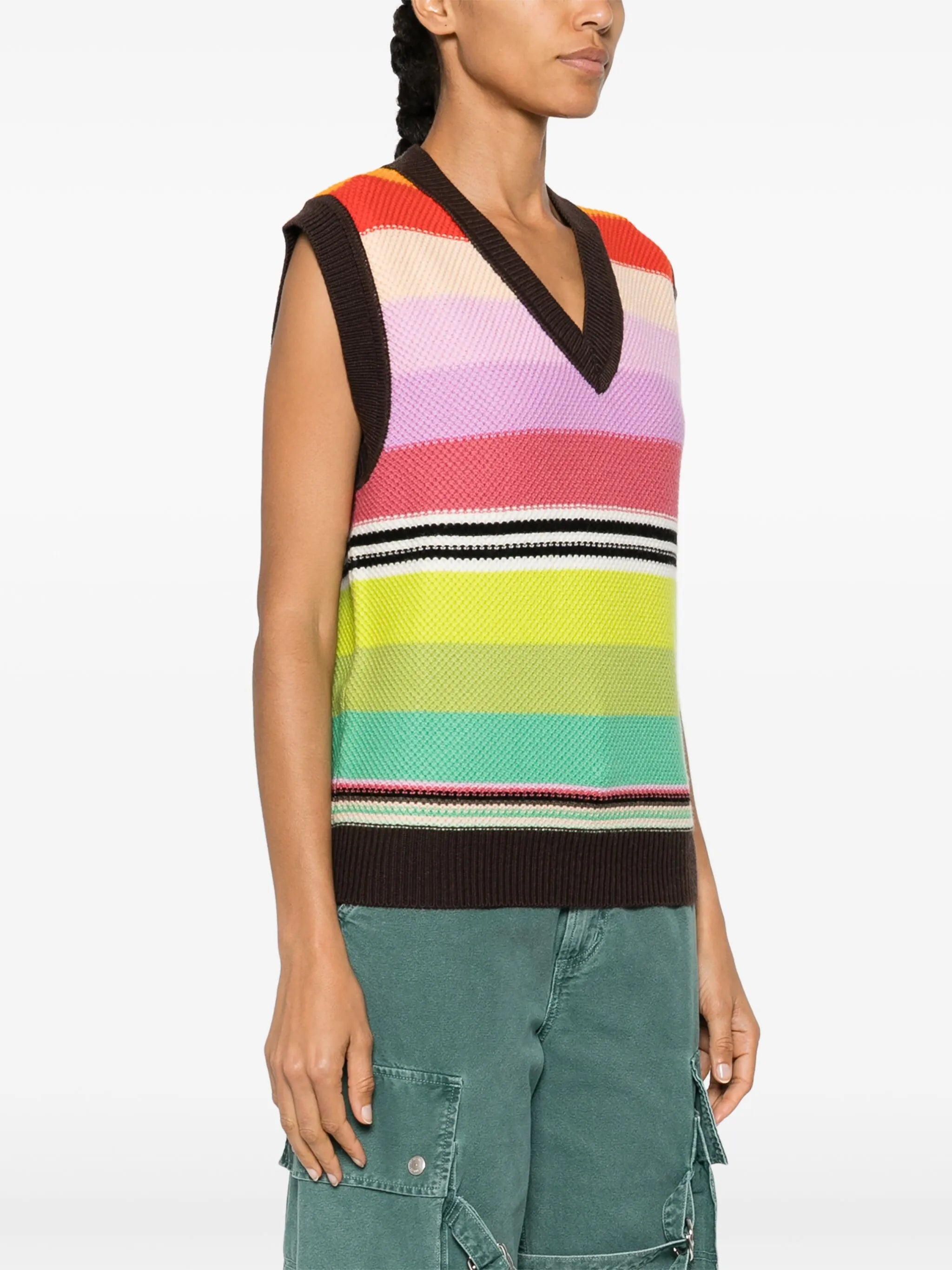 striped honeycomb-knit vest