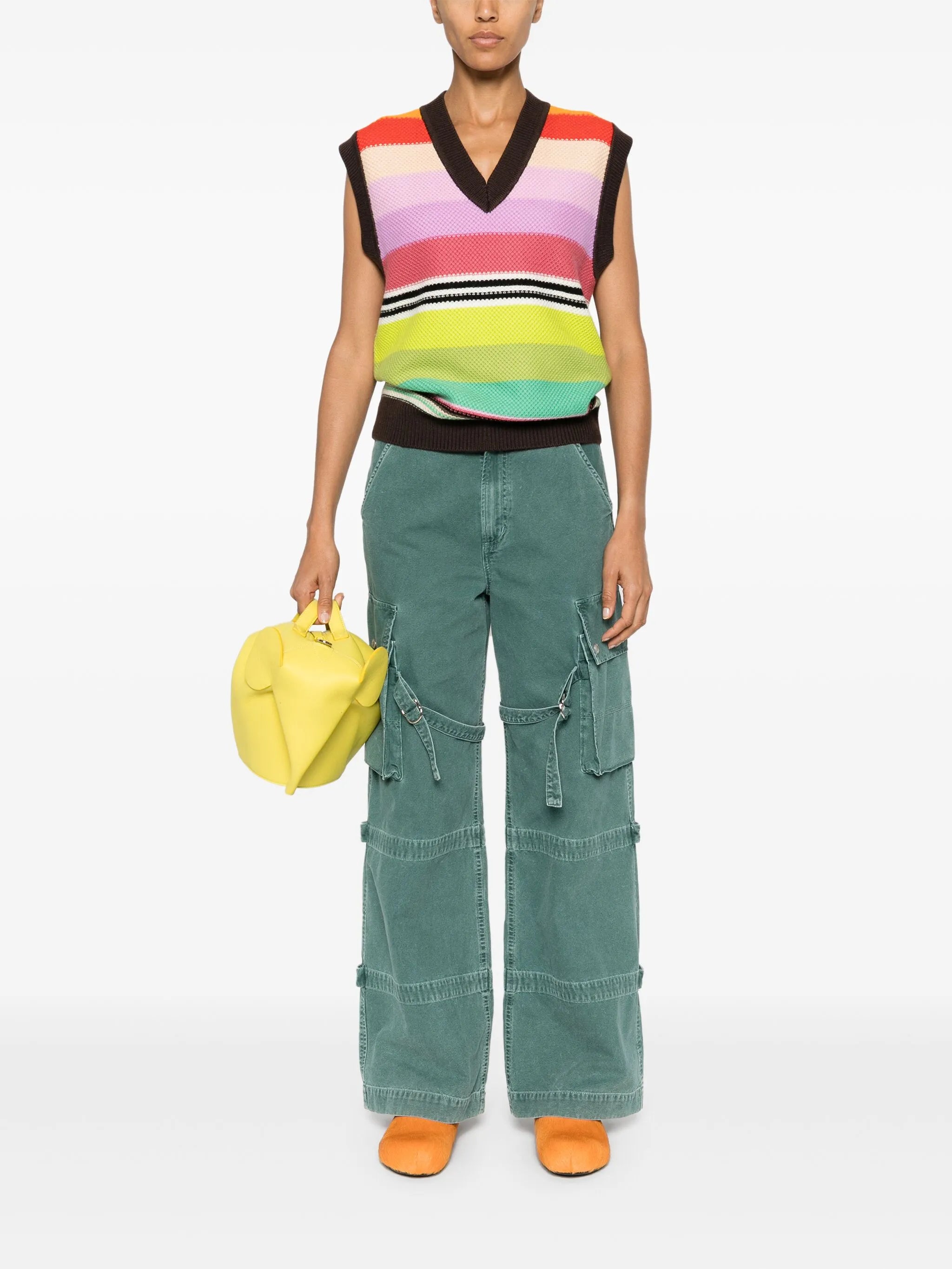 striped honeycomb-knit vest
